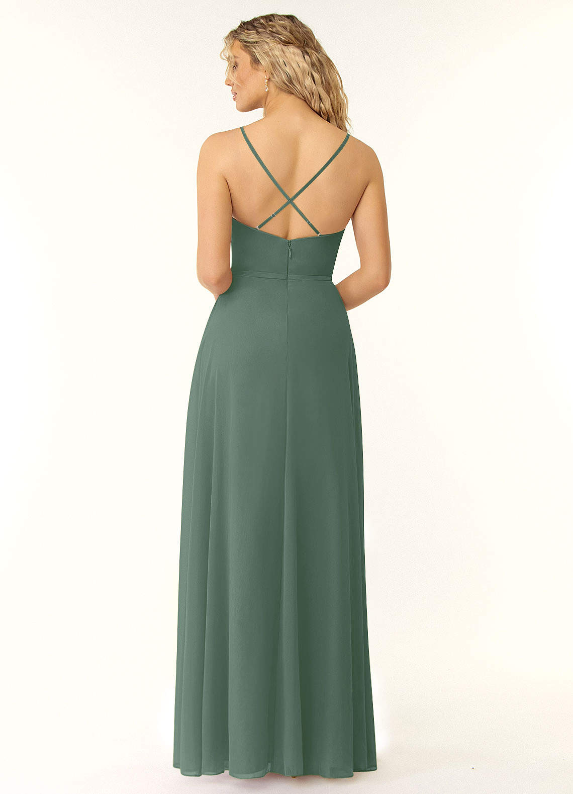 Azazie Naeem Bridesmaid Dresses Eucalyptus A-Line V-Neck Ruffle Chiffon Dress image1