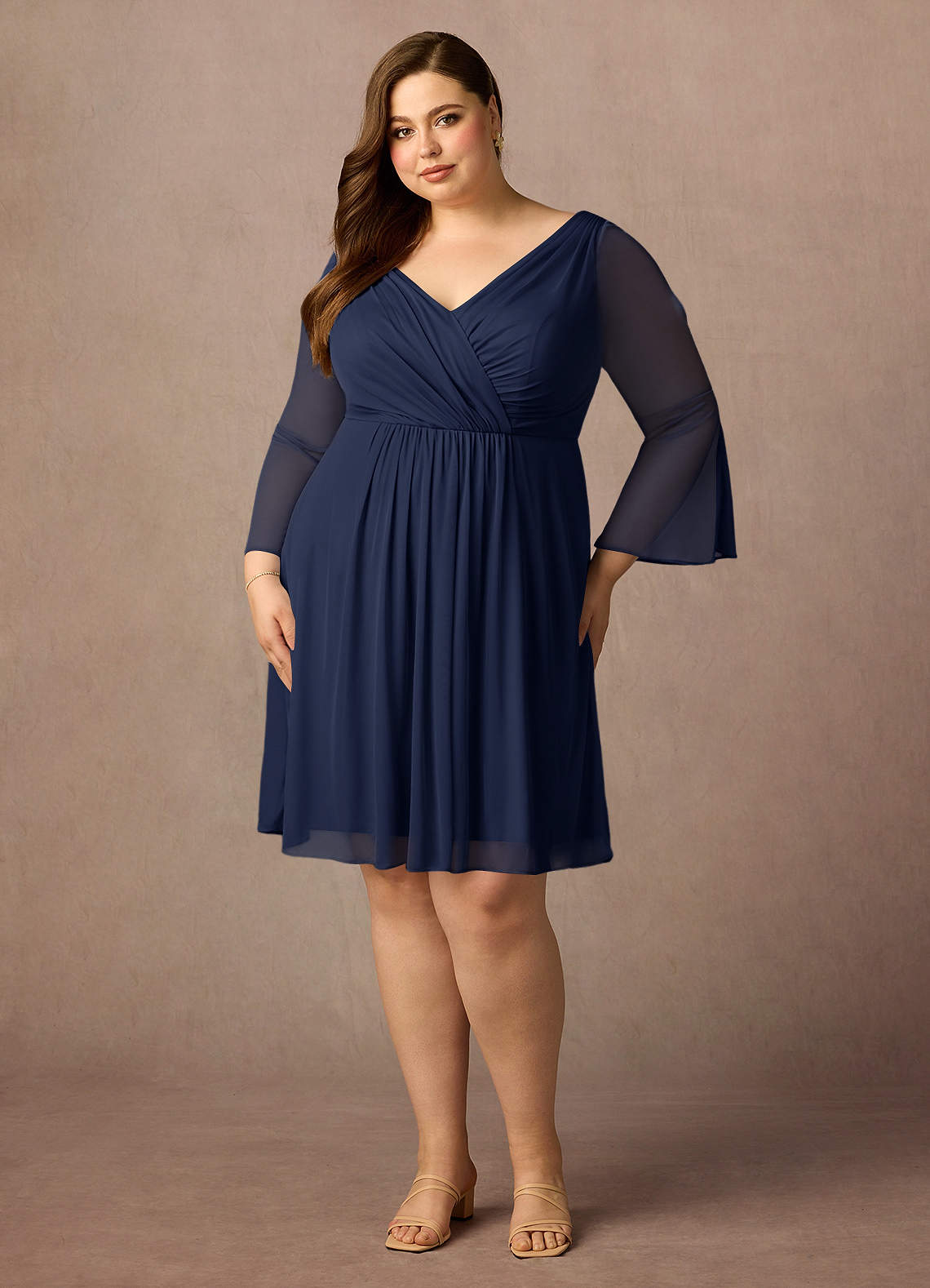 Azazie Teraso 신부의 어머니 드레스 A라인 망사 무릎 길이 드레스 image1