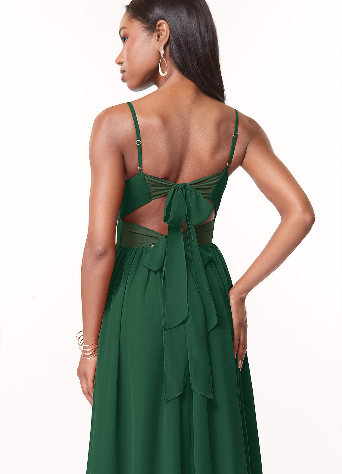 Azazie Zeya Bridesmaid Dresses Dark Green A-Line V-Neck Pleated Chiffon Dress image1