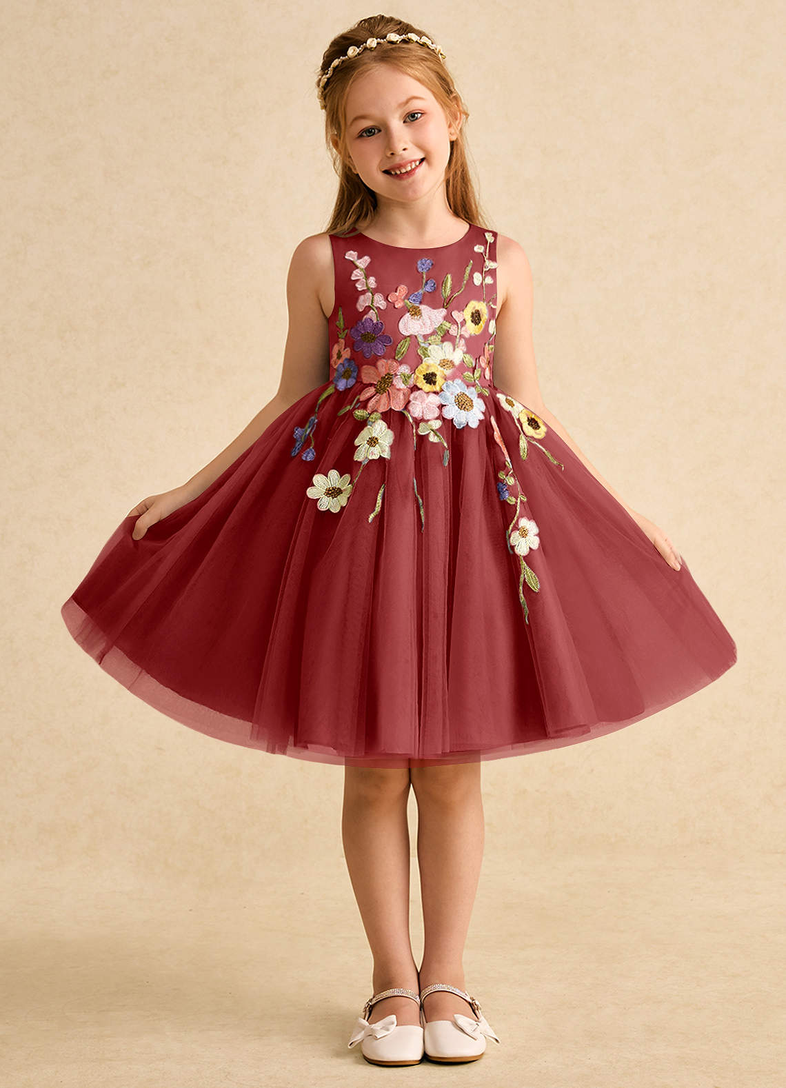 Azazie Prima Abiti da Ragazza di Fiori Abito A-Line in Tulle Fiocco Ruggine image1