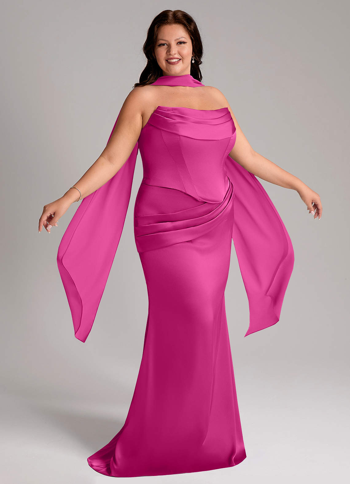 Azazie Sorrel Vestidos de damas de honor Vestido de Fucsia de Satén Elástico de Corte Sirena Convertible con Sin tirantes image8