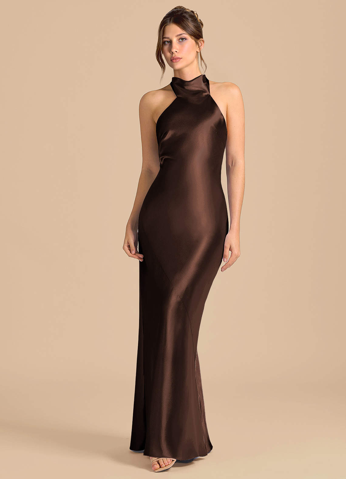 Azazie Velli Brudtärnklänningar Klä av Tubklänning i Metallisk satin Hög hals Ganache image3