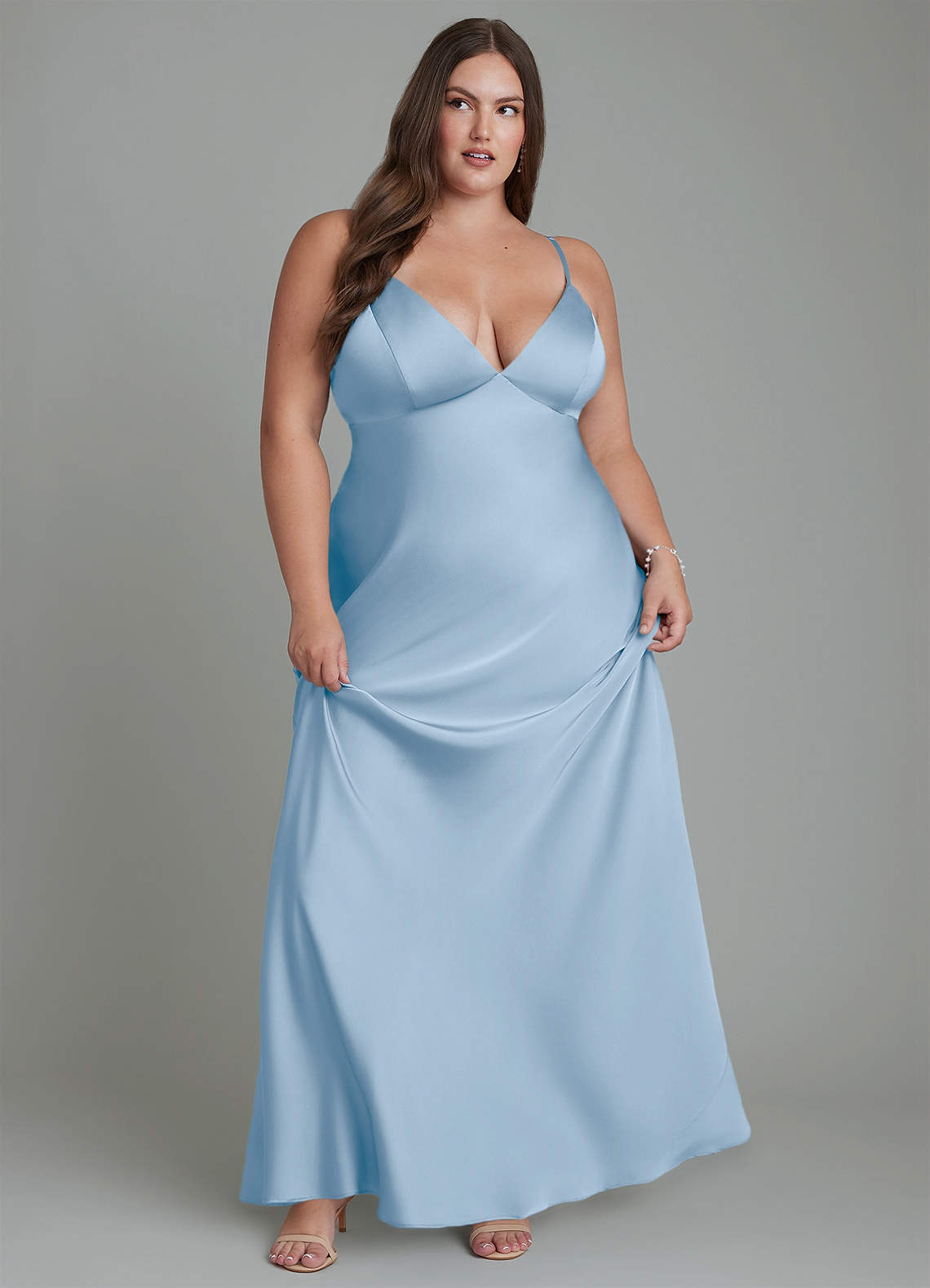 Azazie Stefania Bridesmaid Dresses Powder Blue A-Line Stretch Satin Dress image10