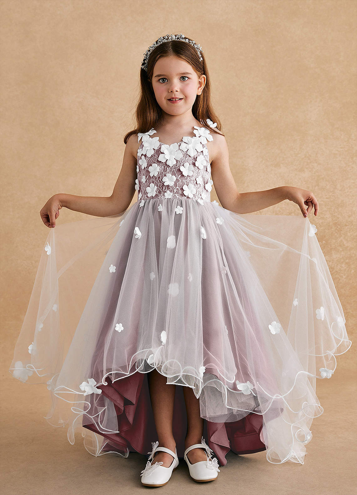 Azazie Celia Flower Girl Dresses Dusty Rose A-Line Lace Tulle Dress image2