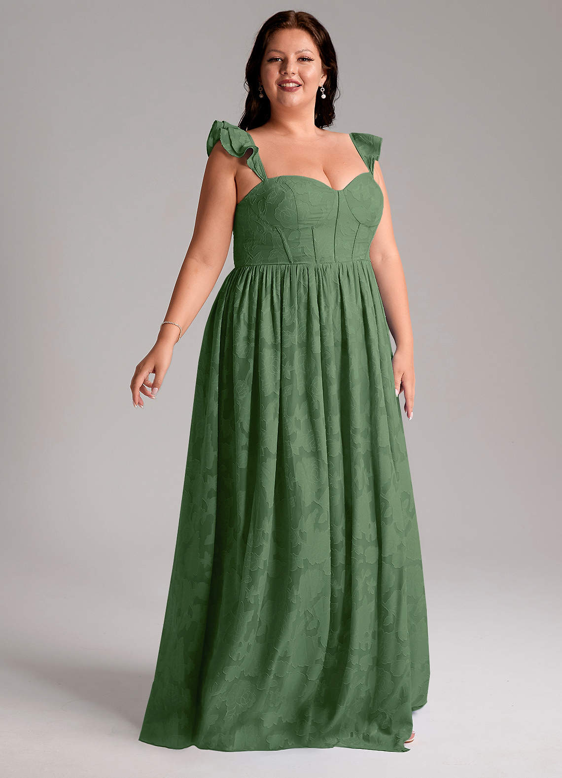 Azazie Denisse Bridesmaid Dresses Eucalyptus A-Line Ruched Floral Burnout Dress image9