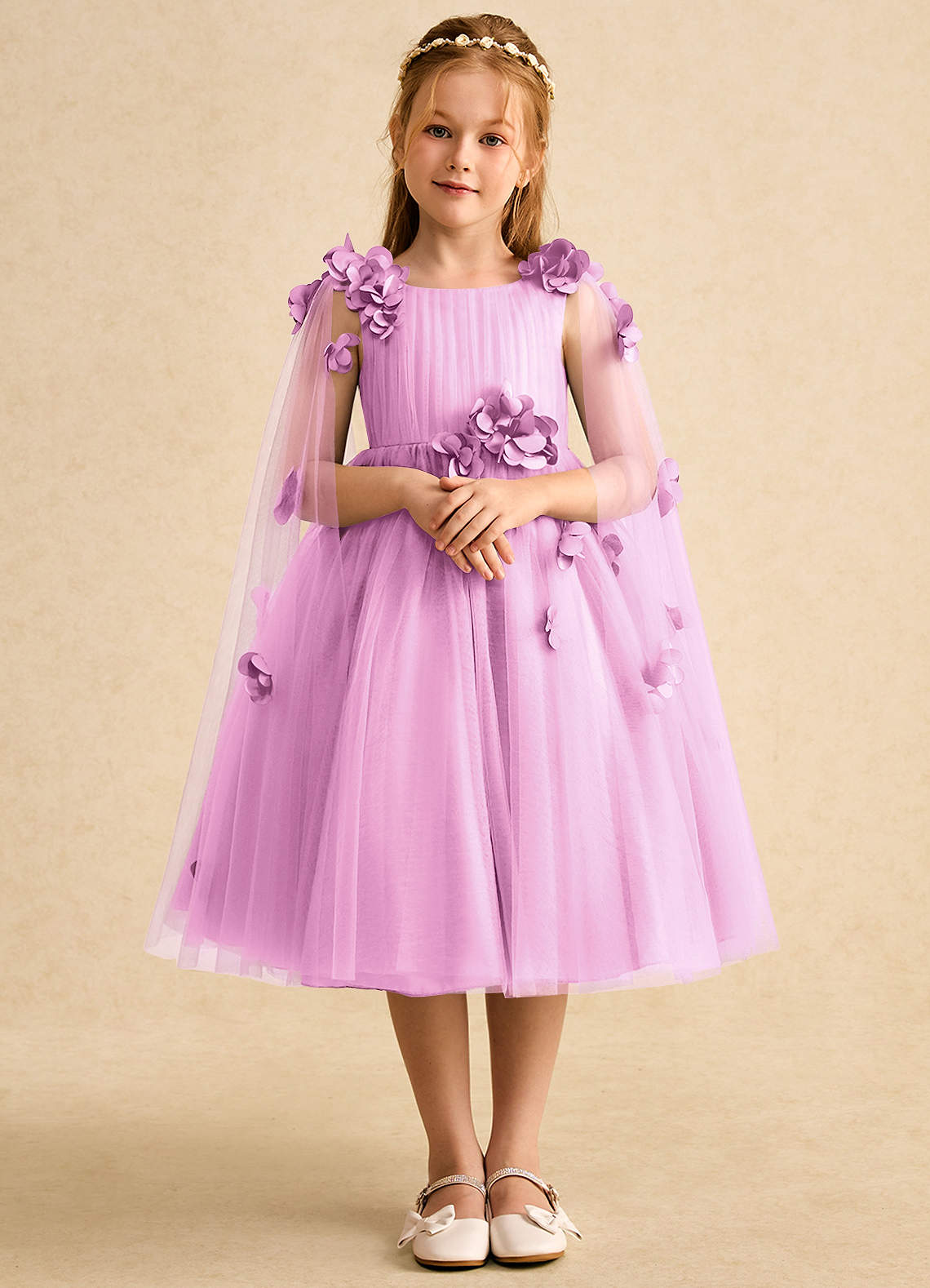 Azazie Staria vestidos de niña de las flores Vestido de Rosa Caramelo de Tul de Princesa con Volante image1