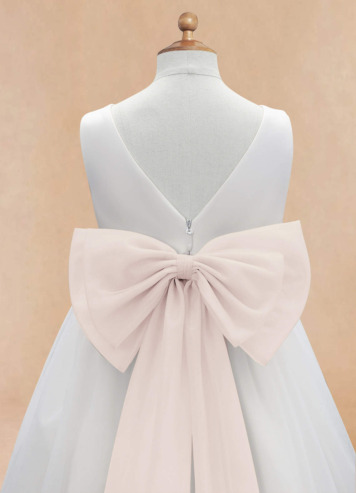 Azazie Kavi Flower Girl Dresses Ivory Rose Petal A-Line Bow Matte Satin Dress image9