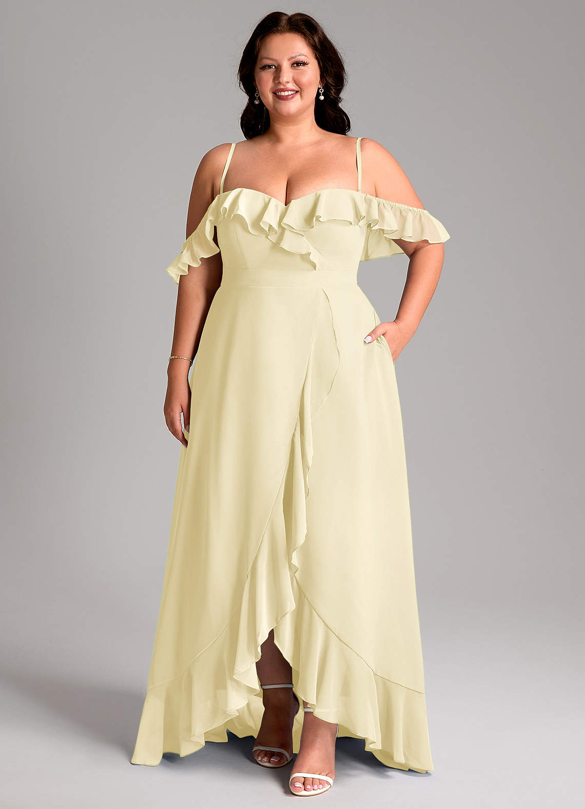 Azazie Lyra Jurken voor bruidsmeisjes Converteerbaar Jurk van Chiffon met A-Lijn Citroensorbet image1