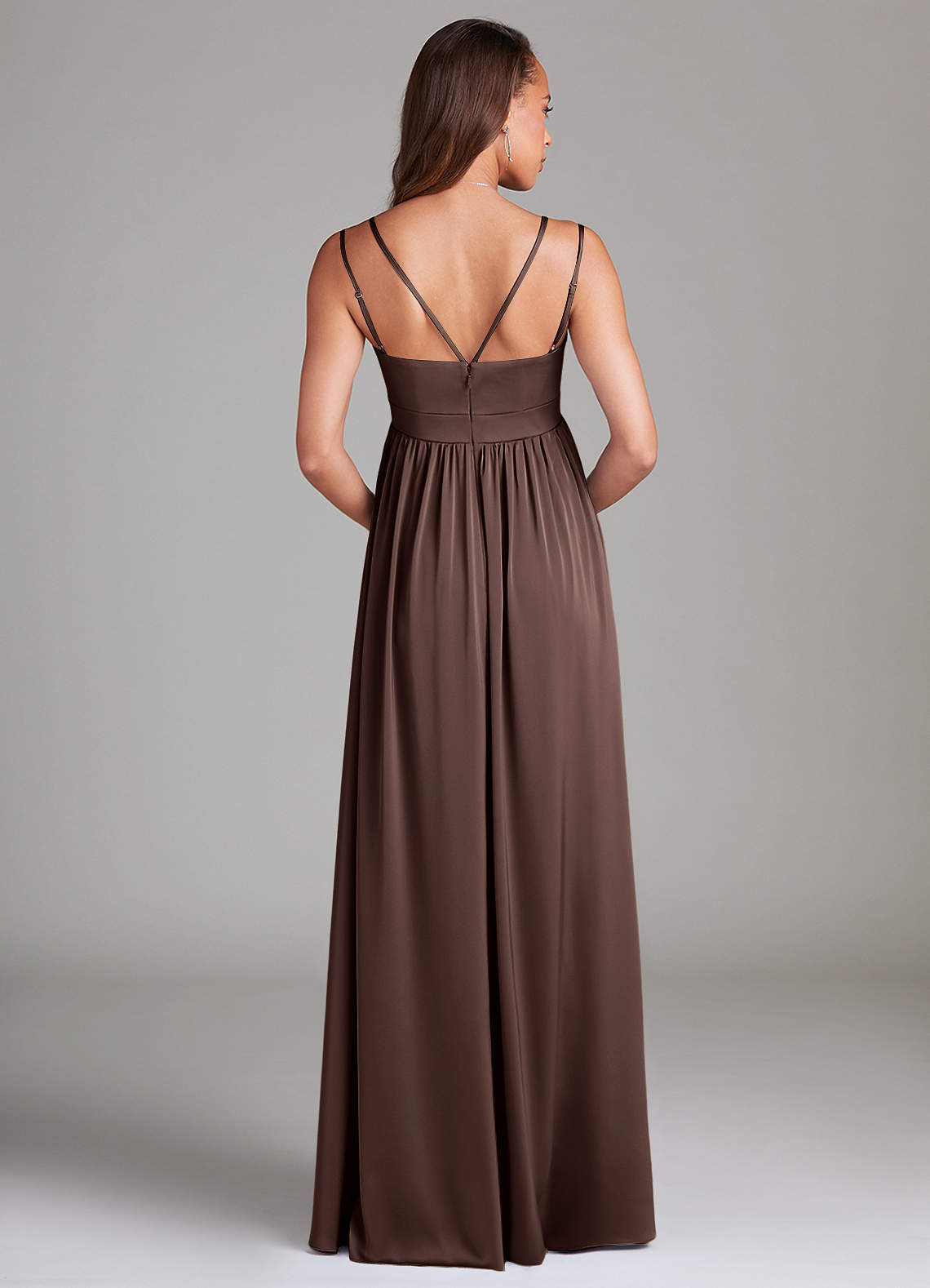 Azazie Emree Maternity Bridesmaid Dresses A-Line Stretch Satin Floor-Length Dress with Pockets image1