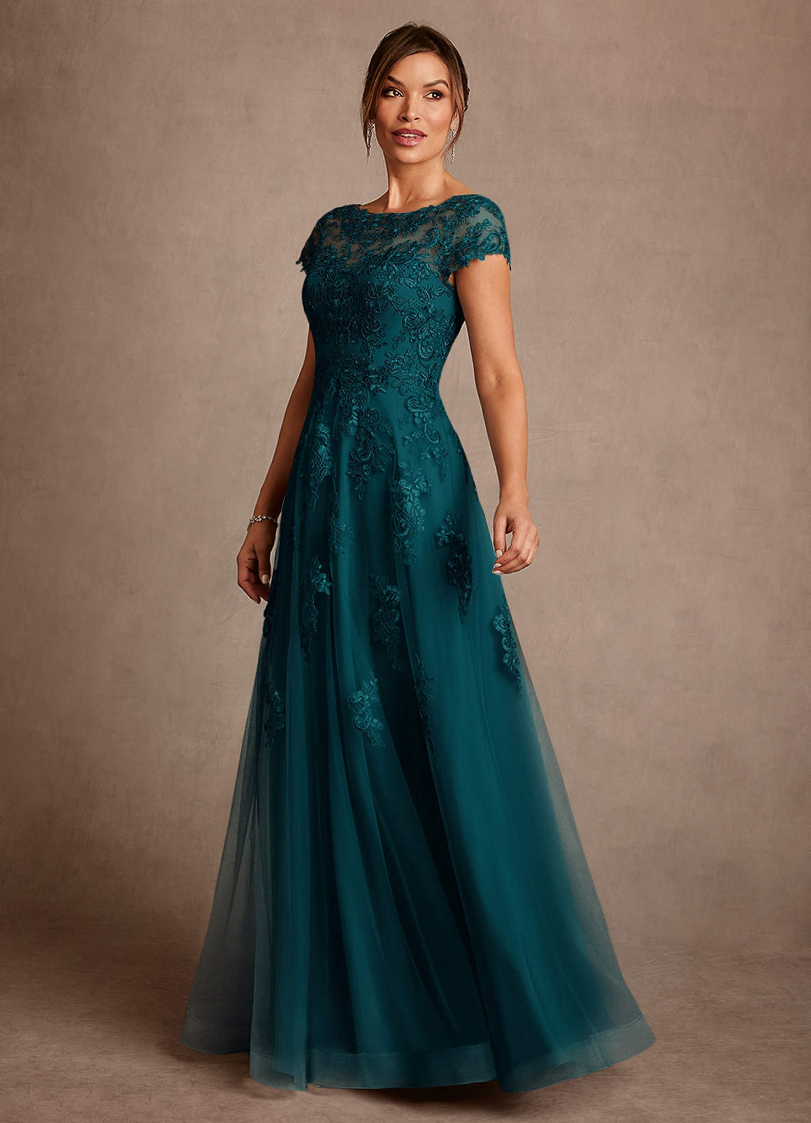 Azazie Jalinda vestidos de madre de la novia Vestido de Pino de Gasa de Corte en A con Encaje image3