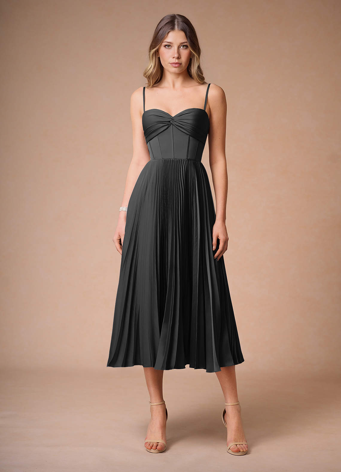 black satin pleated midi dress Satin Pleated Midi Dress