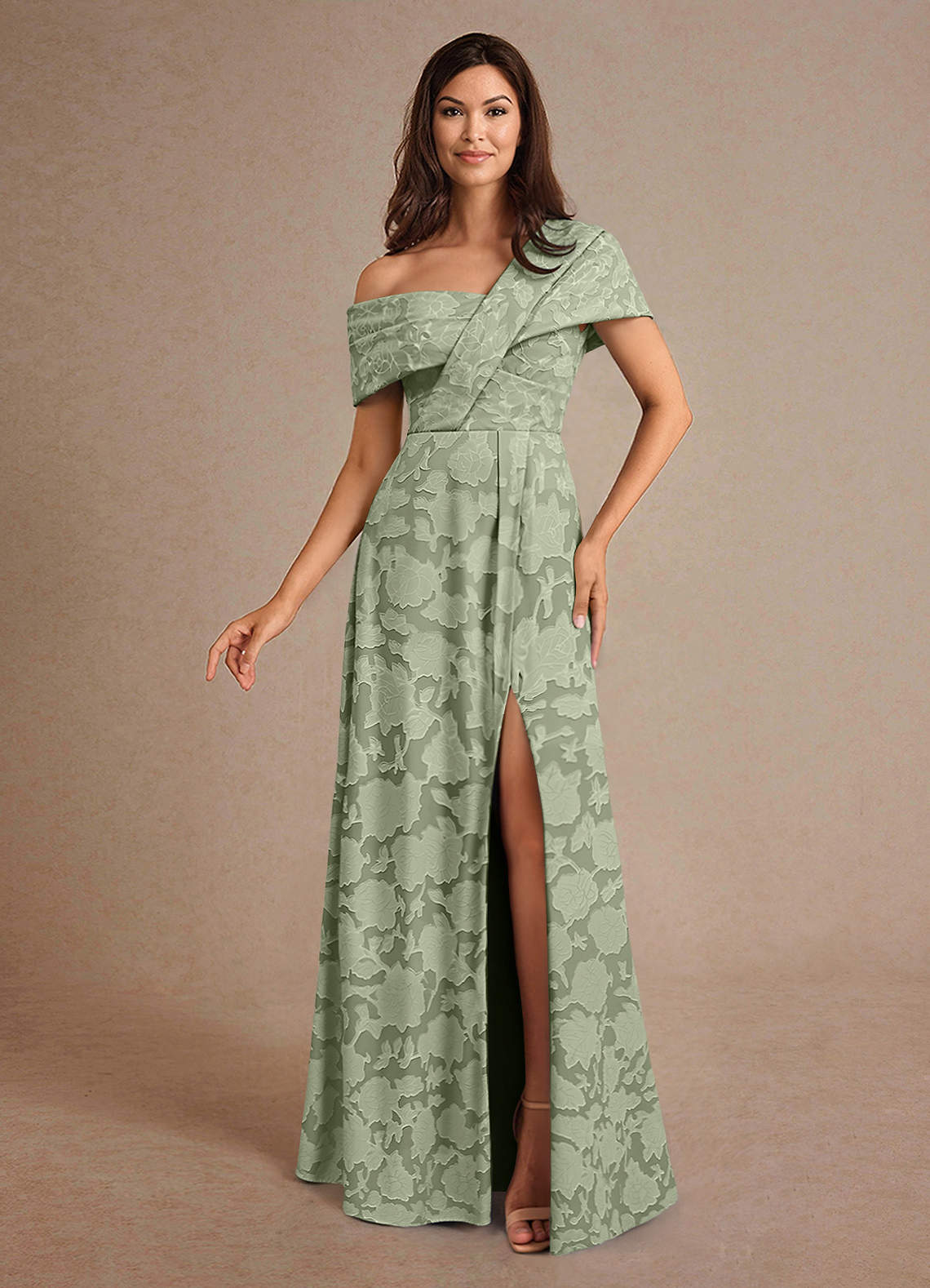 Azazie Milton Kleider für die Brautmutter A-Linie Plissee Blumen-Burnout Kleid Agave image1