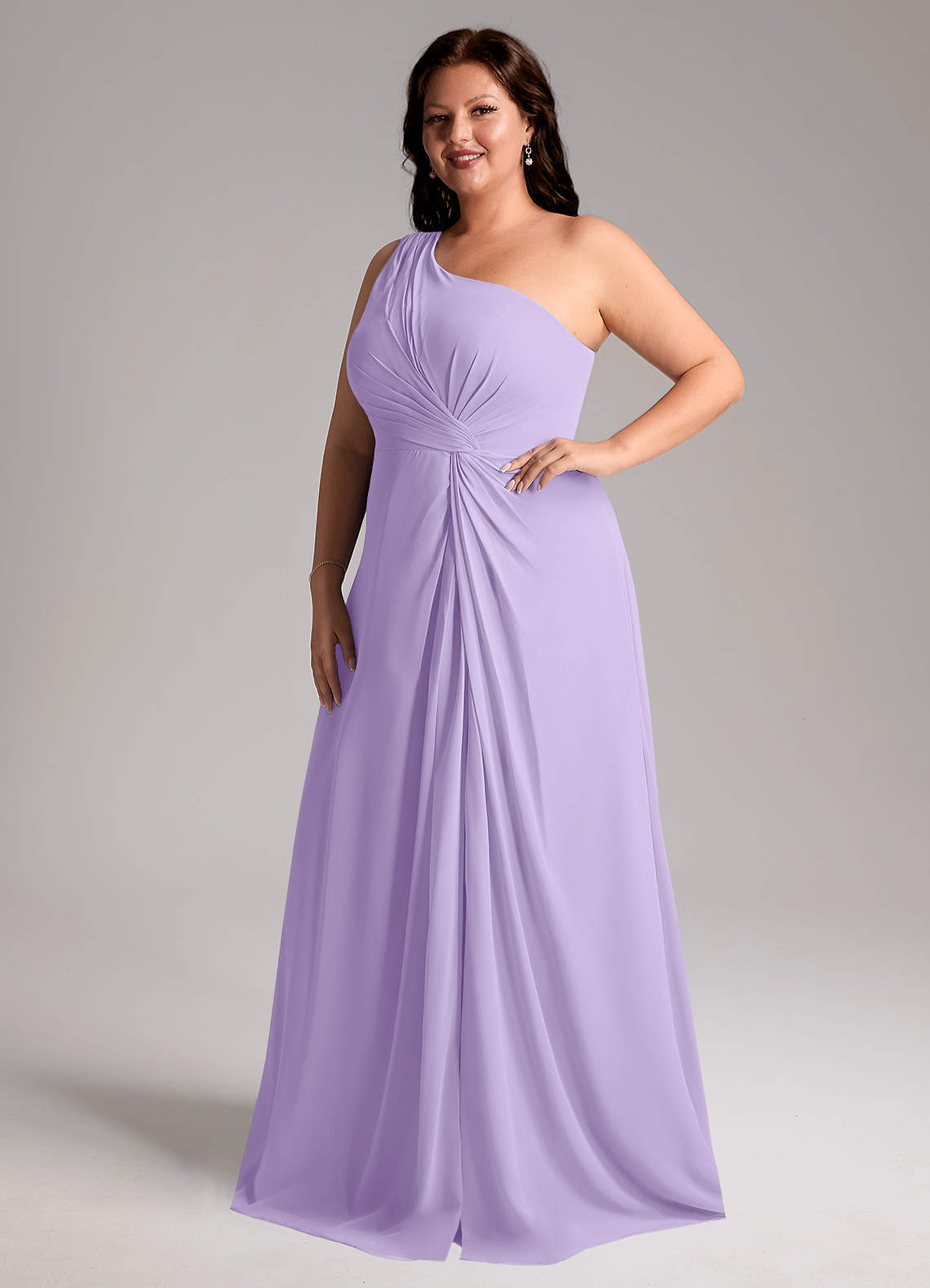 Azazie Brooke Bridesmaid Dresses Lilac A-Line One Shoulder Chiffon Dress image11