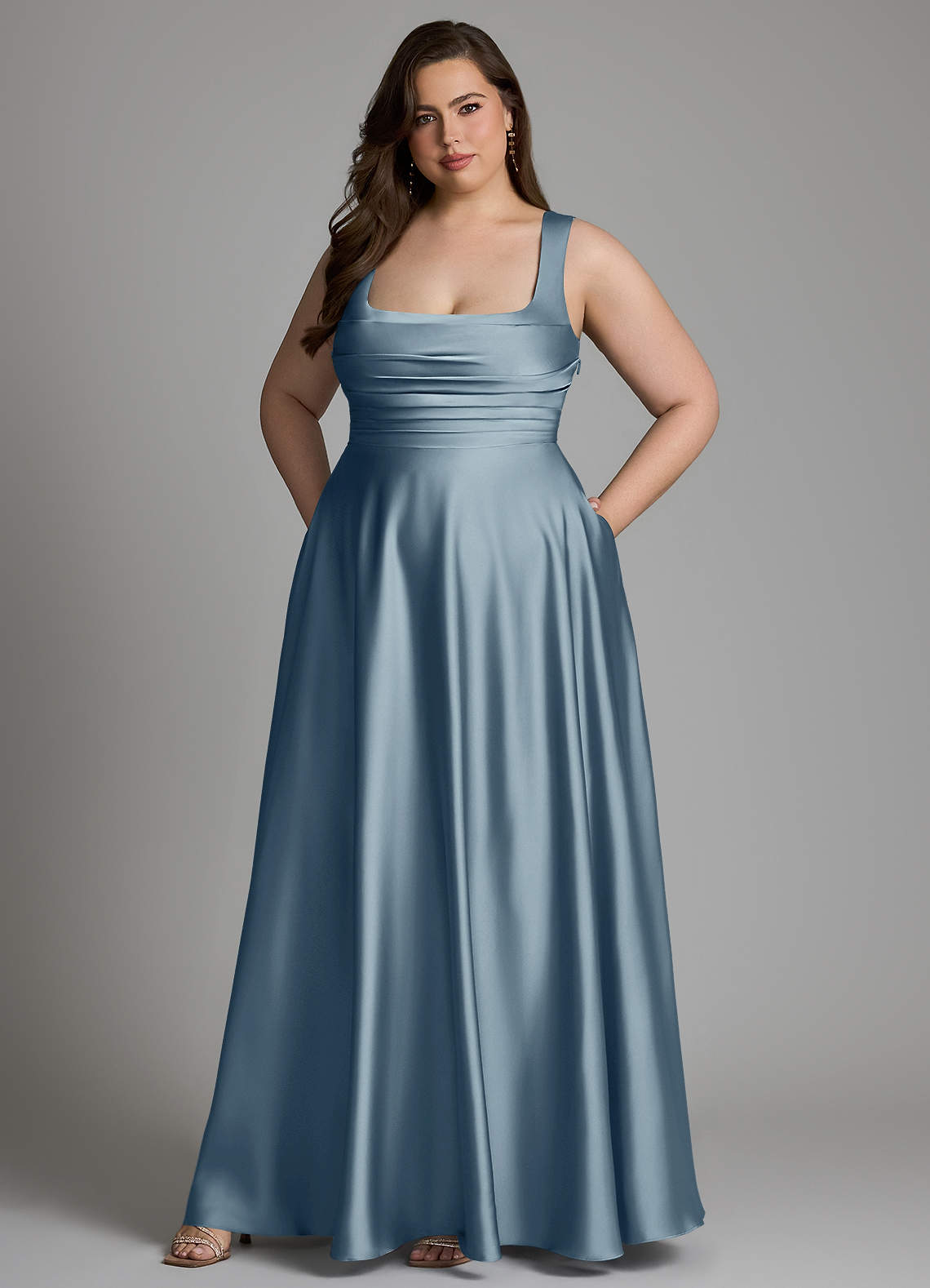 Azazie Azaria Bridesmaid Dresses Dusty Blue A-Line Corset Stretch Satin Dress image8
