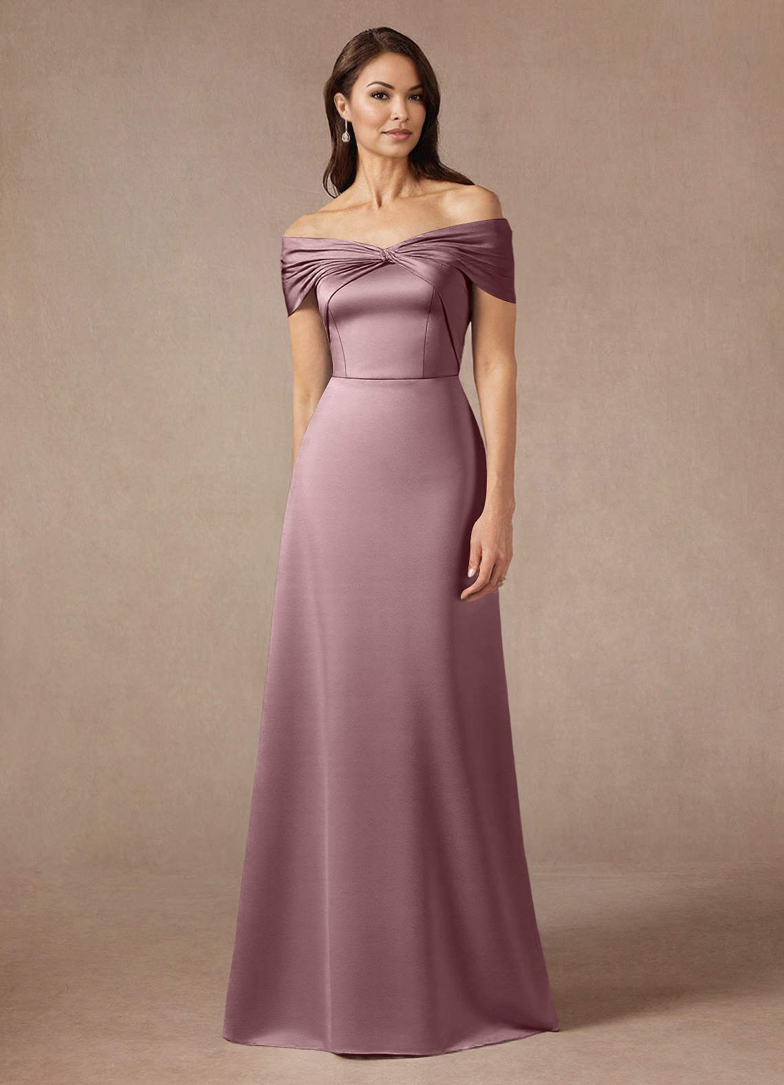 Azazie Amelia vestidos de madre de la novia Vestido de Rosa Polvorienta de Satén Elástico de Corte En A con Vestidos sin tirantes image1