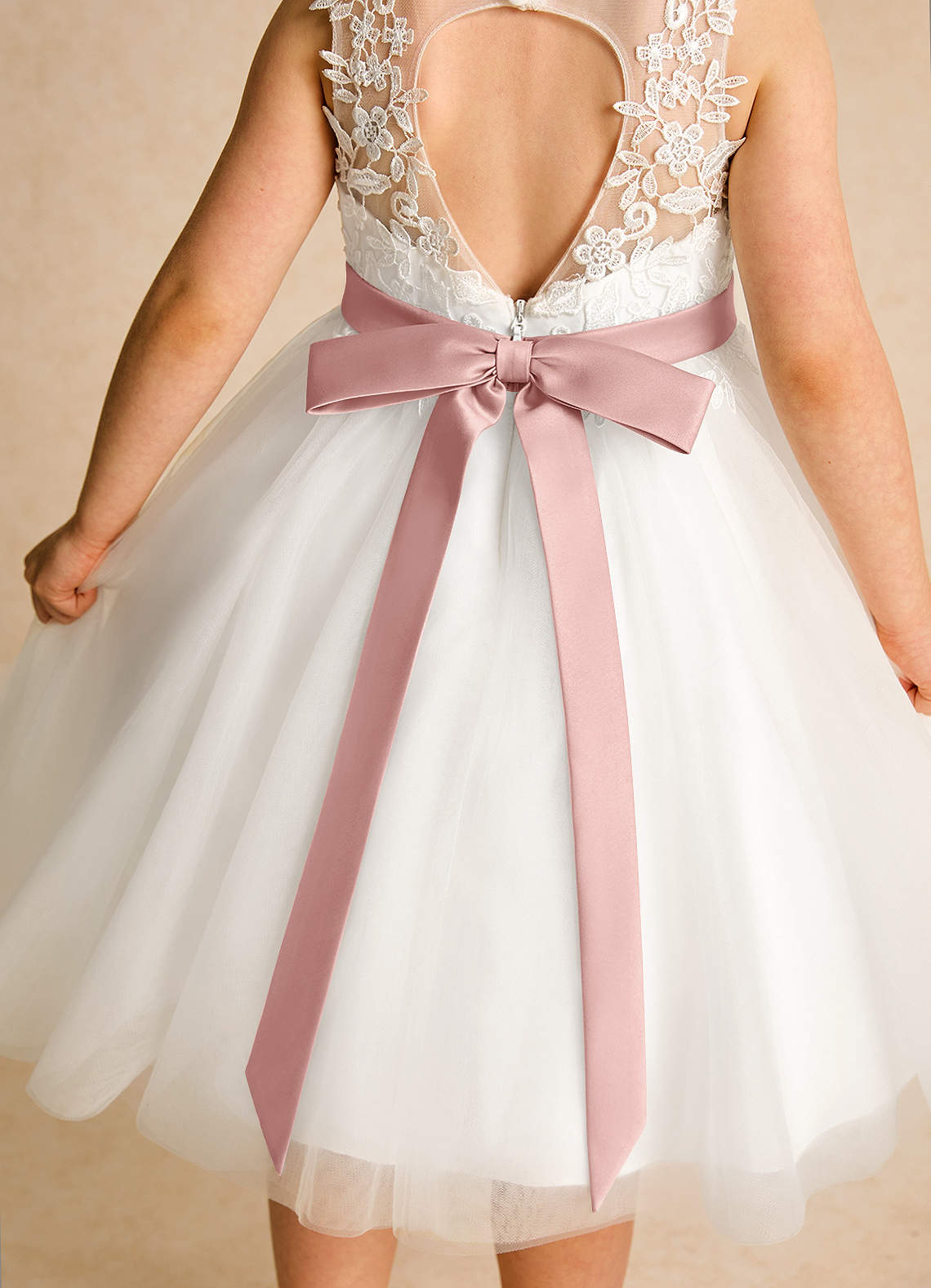Azazie Lettie Ivory Rose Gold Ball-Gown Lace Dress | Azazie
