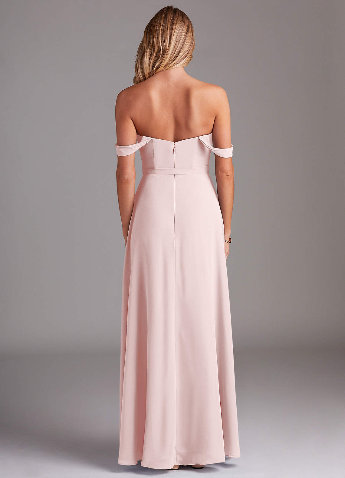 blush bridesmaid dresses off the shoulder Blushing Pink Off The Shoulder Chiffon Bridesmaid Prom Dress-Sale-US Size 4