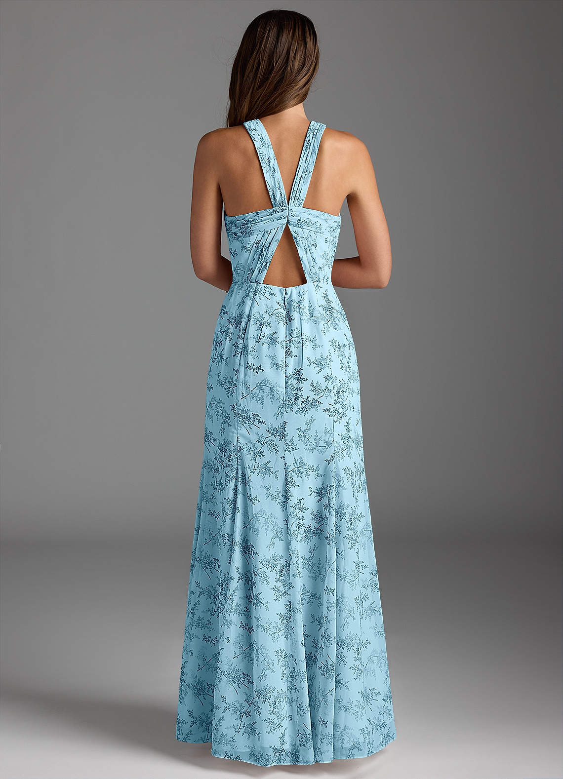 blue bridesmaid dresses with flowers ZAPAKA Women Blue Floral Bridesmaid Dress with Slit A-Line Spaghetti Straps Long Wedding Party Dress, Blue / US14