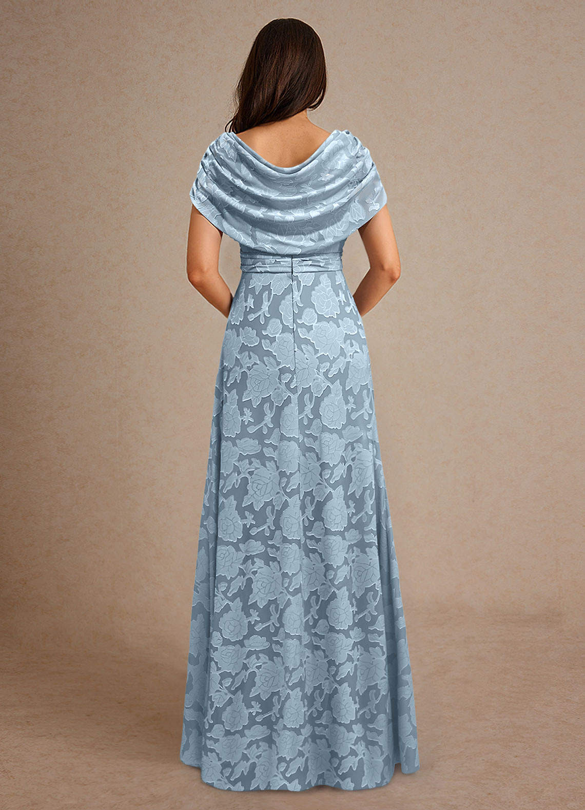 Azazie Branford vestidos de madre de la novia Vestido de Azul Cielo de Devorado Floral de Corte En A con Plisado image2
