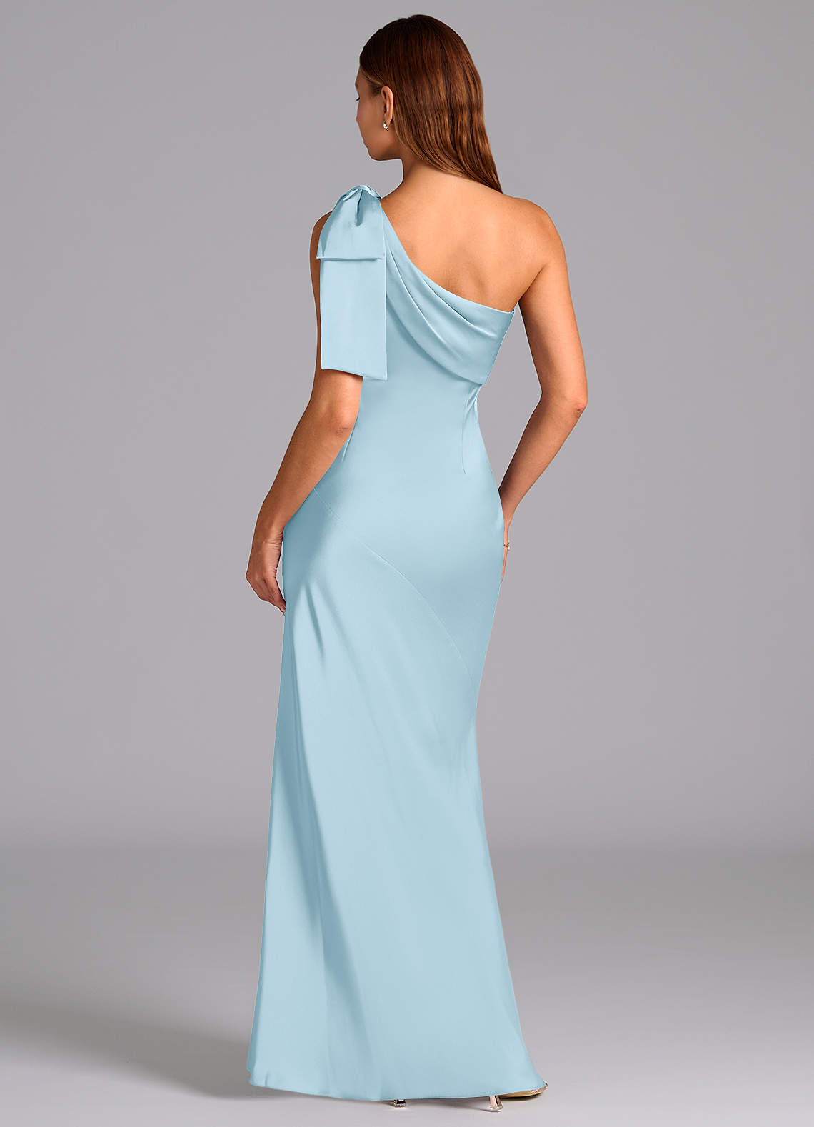 Azazie Yuanna Bridesmaid Dresses Sky Blue Mermaid One Shoulder Stretch Satin Dress image1