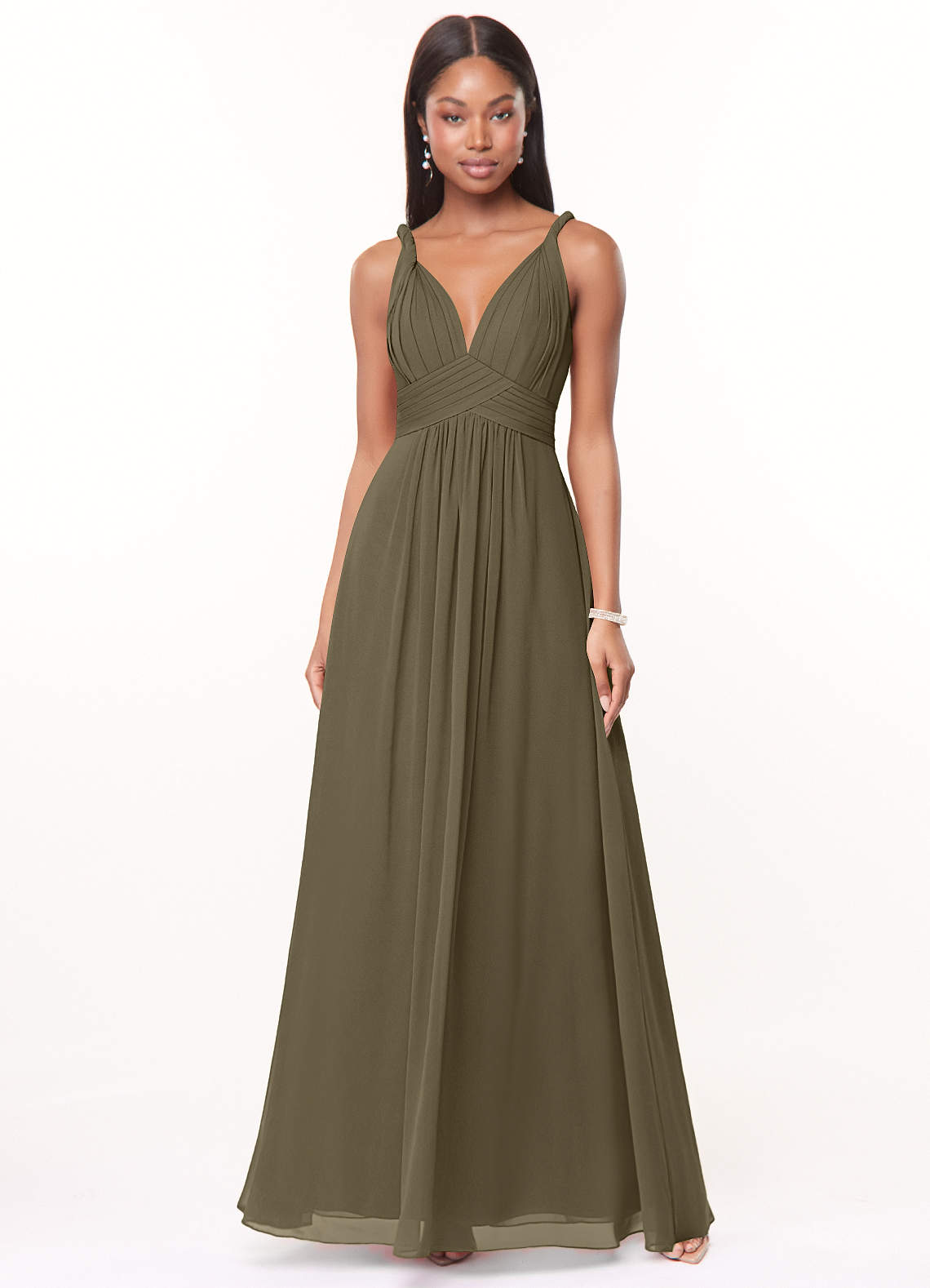 Azazie Maren Abiti da Damigella Abito A-Line in Chiffon Plissettato Willow Green image1