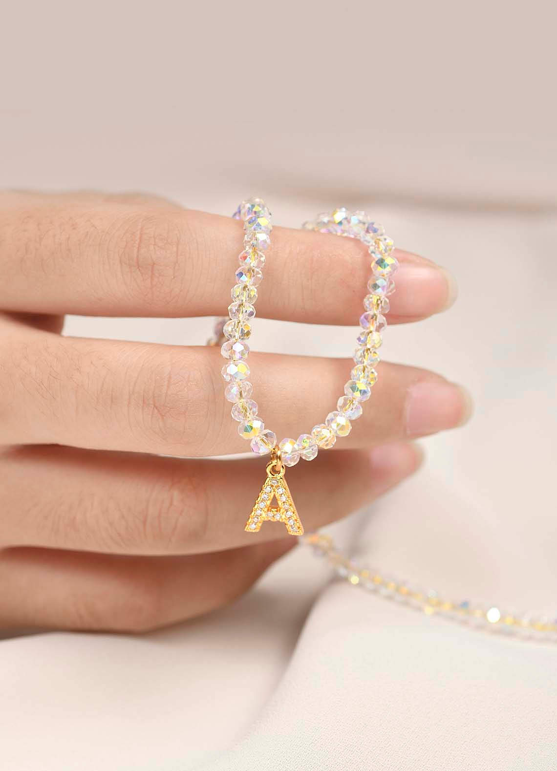 front Collier de perles de cristal avec lettres