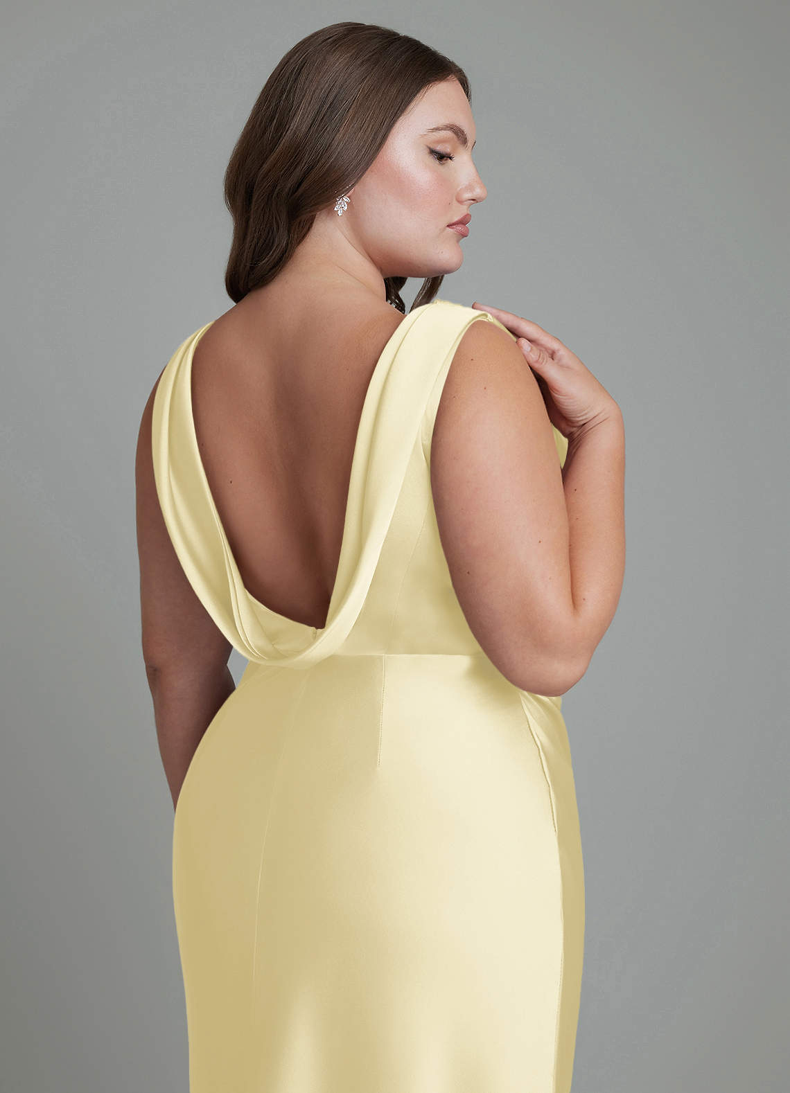 Azazie Kieryn Bridesmaid Dresses Lemon Sorbet Mermaid Pleated Stretch Satin Dress image13