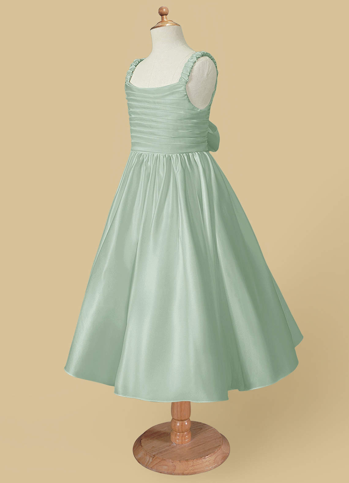 Azazie Cutie Pie vestidos de niña de las flores Vestido de Agave de Satin Mate de Corte en A con Plisado image5