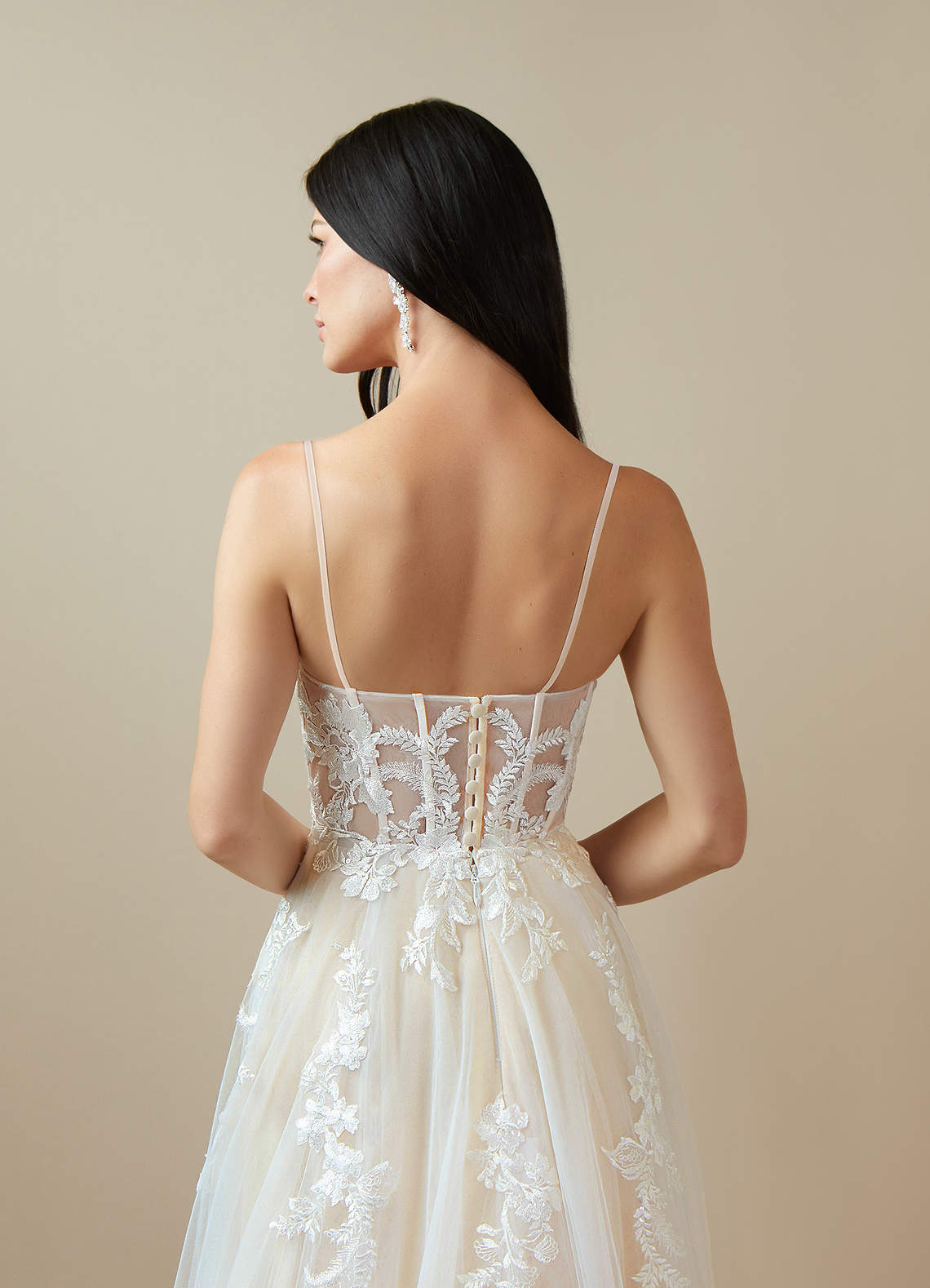 Azazie Aurorie At-home Try On Dresses Diamond White Champagne A-Line Sequins Tulle Dress image5