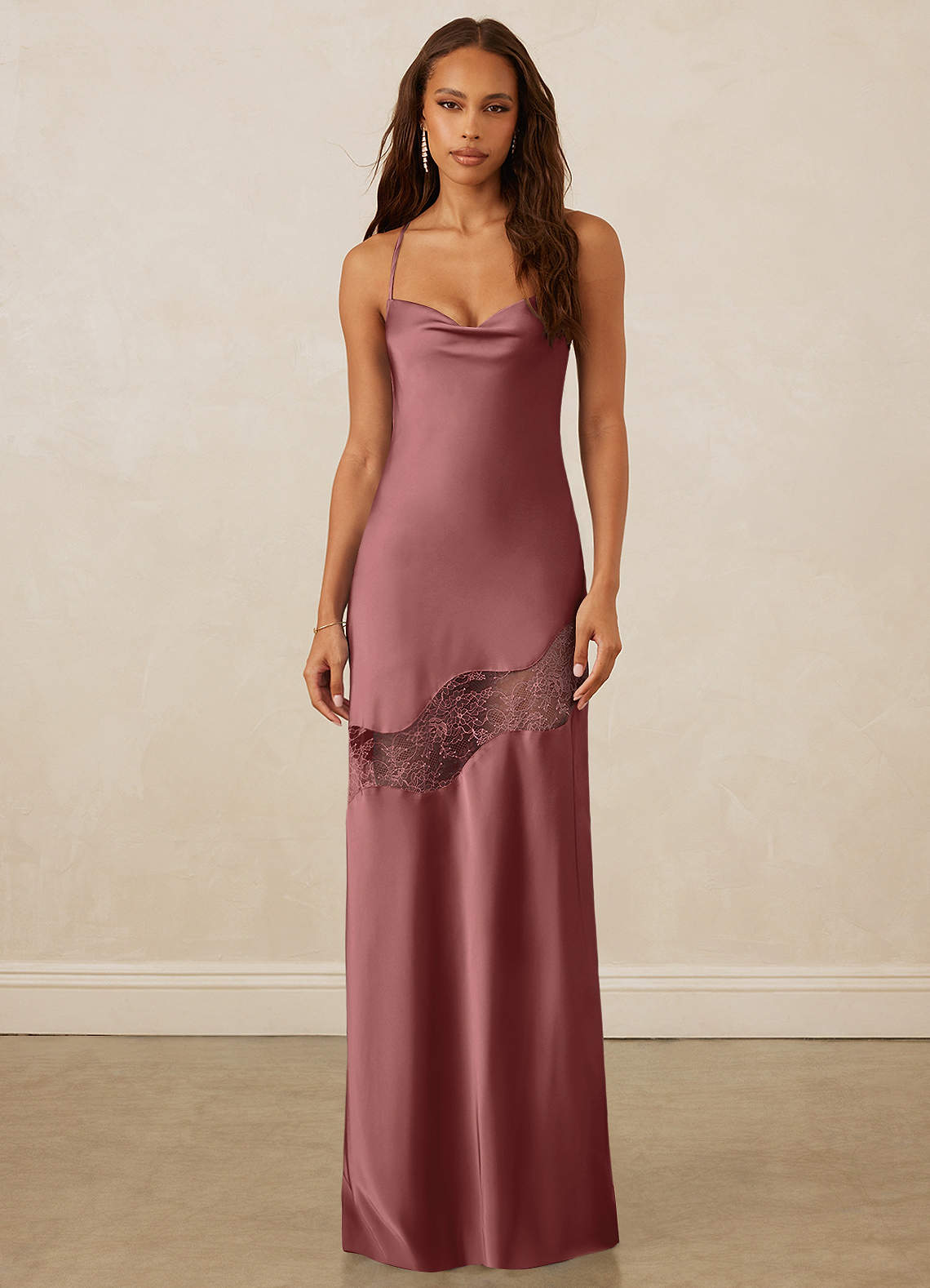 Christian Siriano Bridal for Azazie 1012 Bridesmaid Dresses Amethyst Sheath Lace Stretch Satin Dress image1