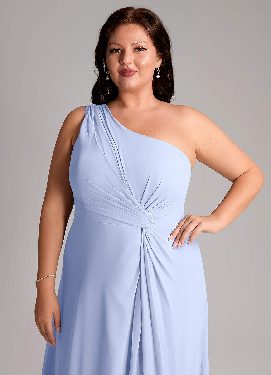 Azazie Brooke Bridesmaid Dresses Ice A-Line One Shoulder Chiffon Dress image13