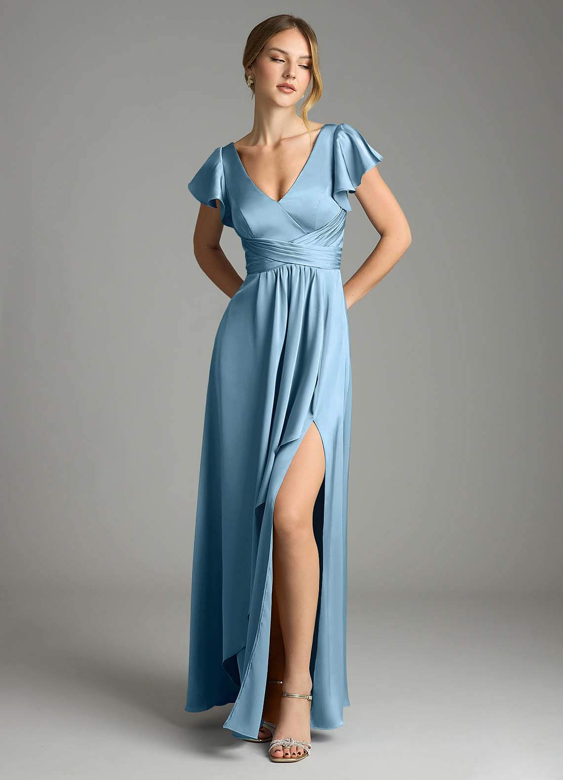 steel blue satin bridesmaid dresses Azazie Omari Colour_Navy Beaded Mini A-line Wedding Size:Custom-Made Simple yet striking