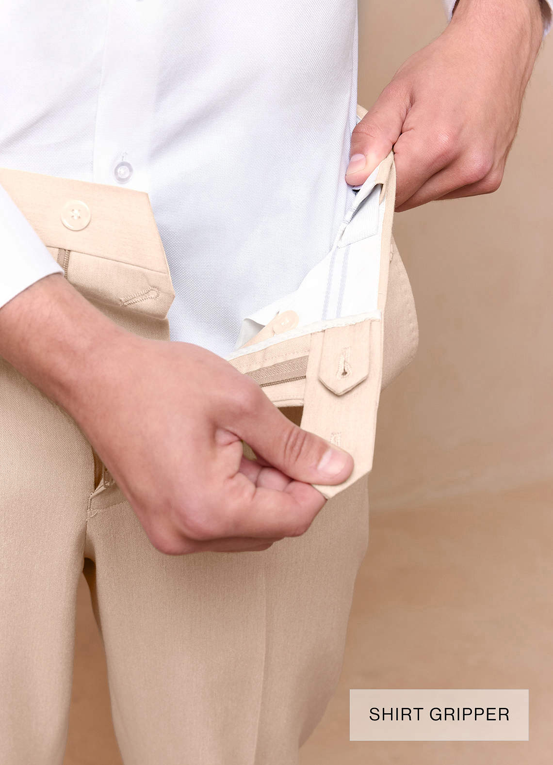 front Savile Tan Wool Blend Dress Pants