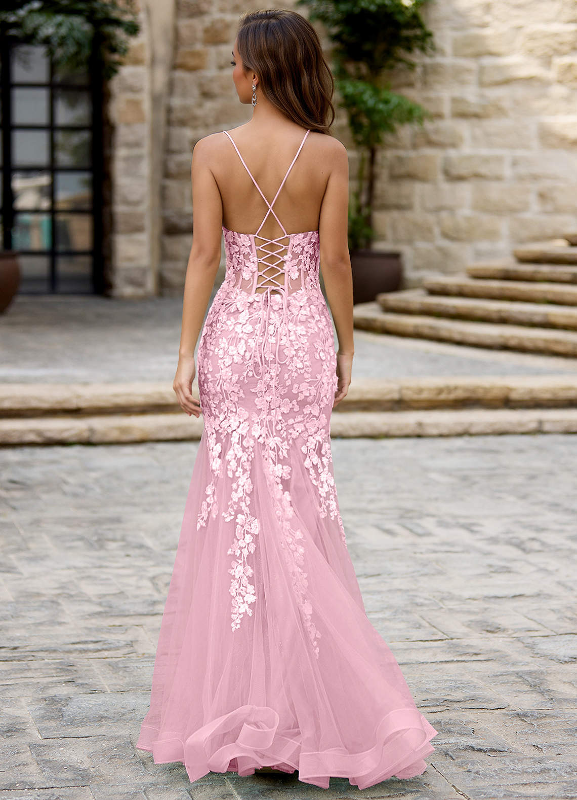 Dentelle Pink Mermaid Prom Dress | Azazie