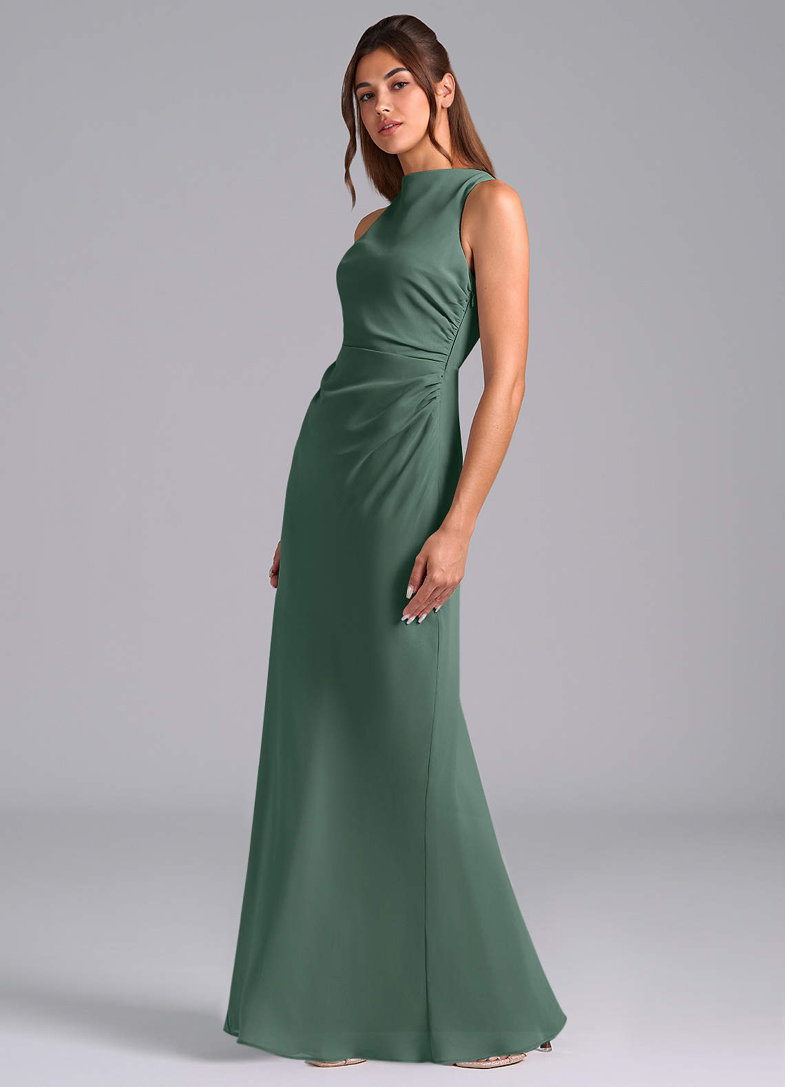 Azazie Evadne Bridesmaid Dresses Sea Moss A-Line Pleated Chiffon Dress image1