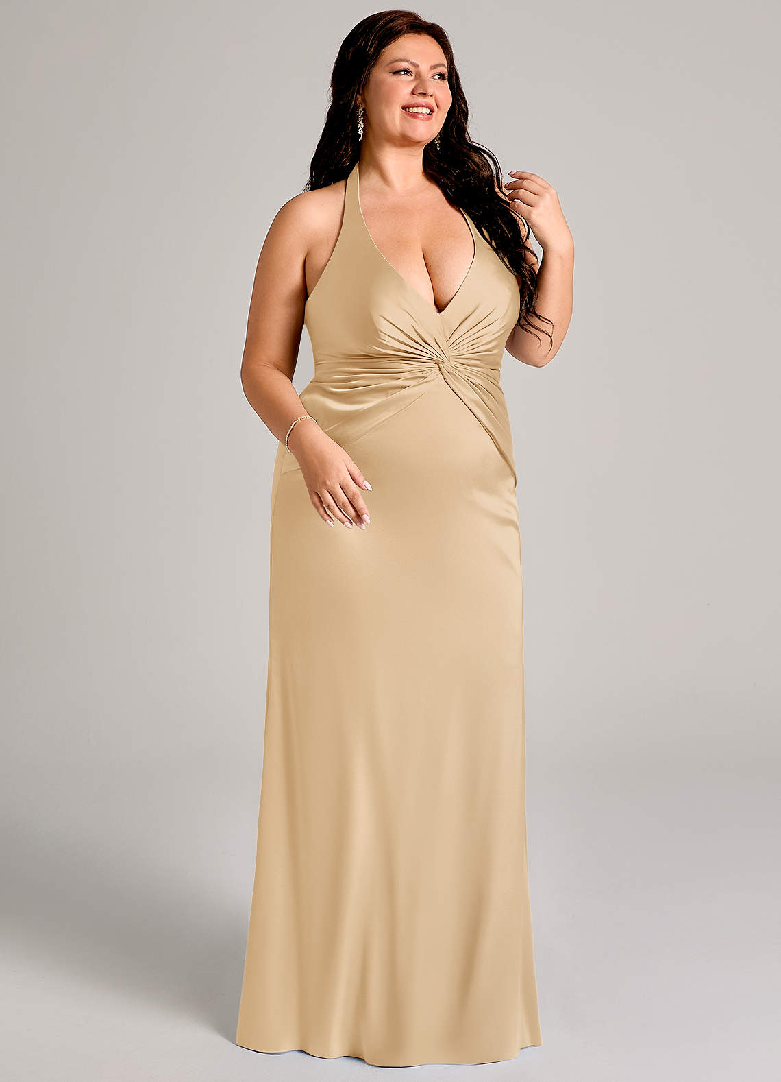 Azazie Valerie Brudtärnklänningar Klä av Sjöjungfru i Stretch Satin Plisserad Guld image9