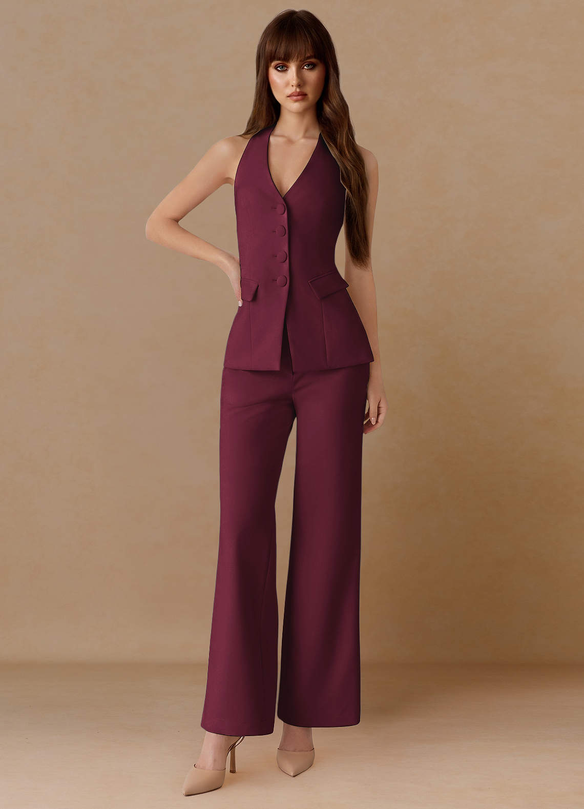 front Liora Burgundy Refined Weave Tailored Waistcoat