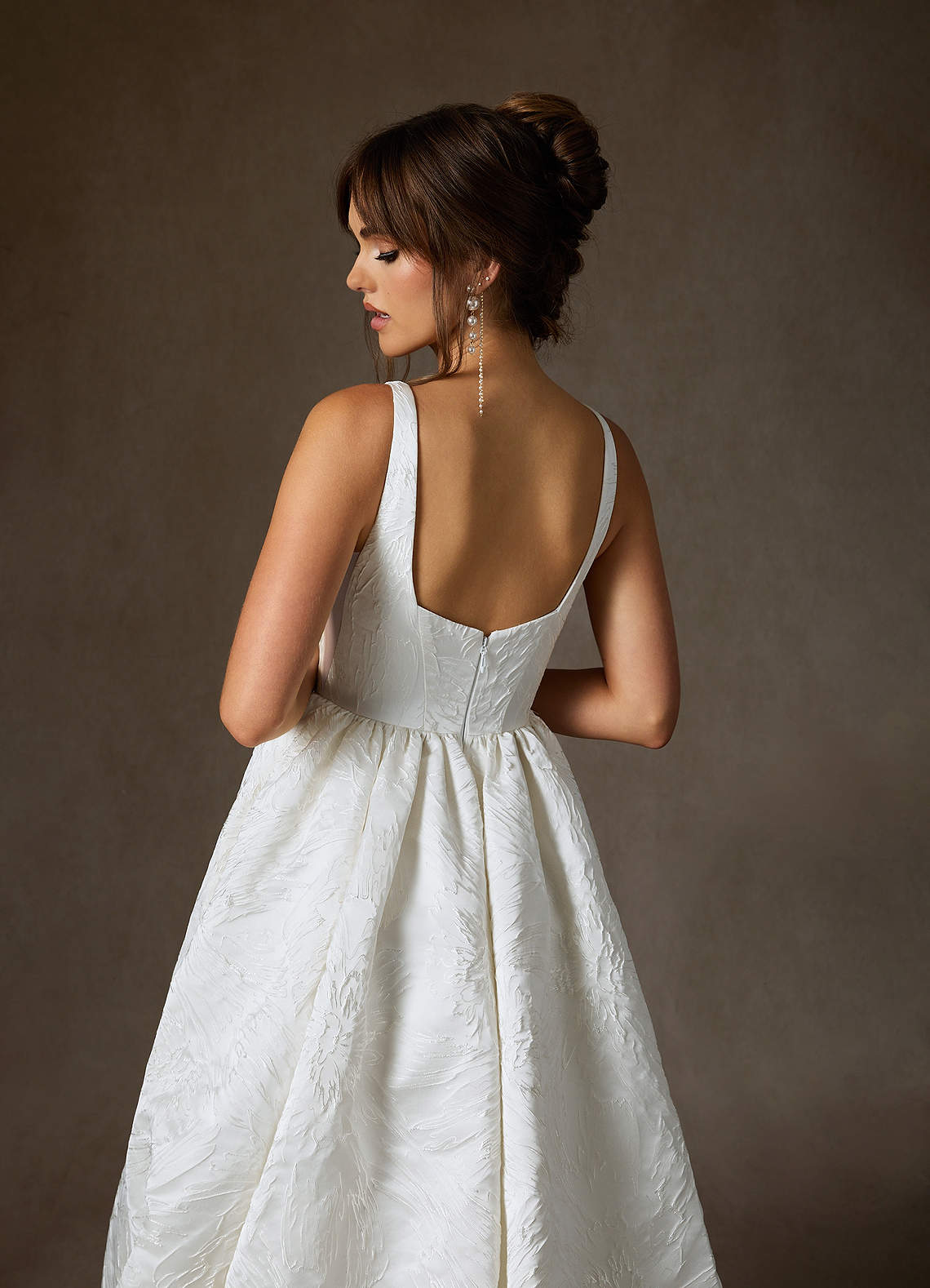 Azazie Skylin Wedding Dresses Diamond White Ball-Gown with Pockets Floral Jacquard Dress image4