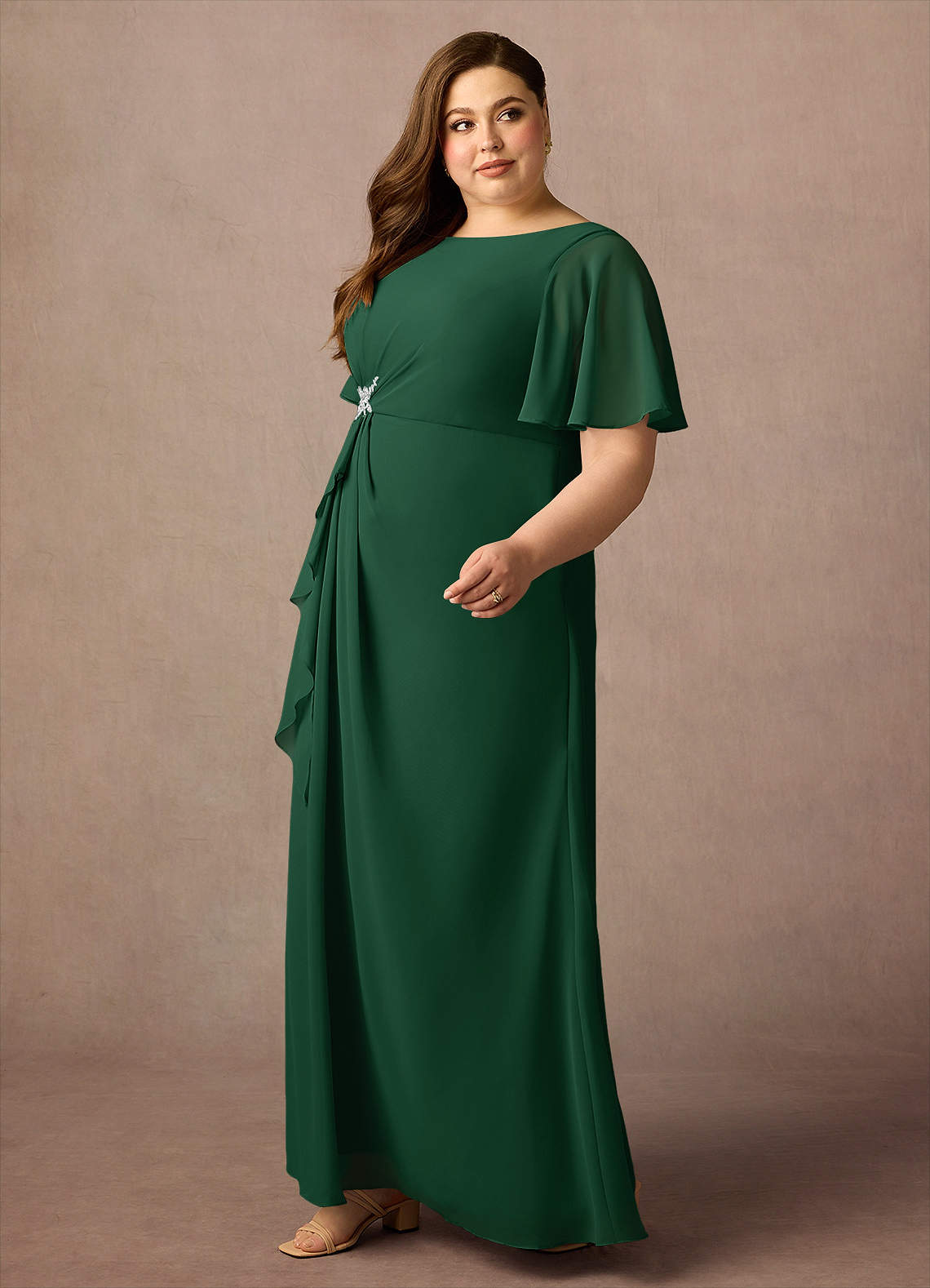 Azazie Rain Vestidos para mãe da noiva Vestido Verde Escuro de Chiffon de Bainha com Frisado image5