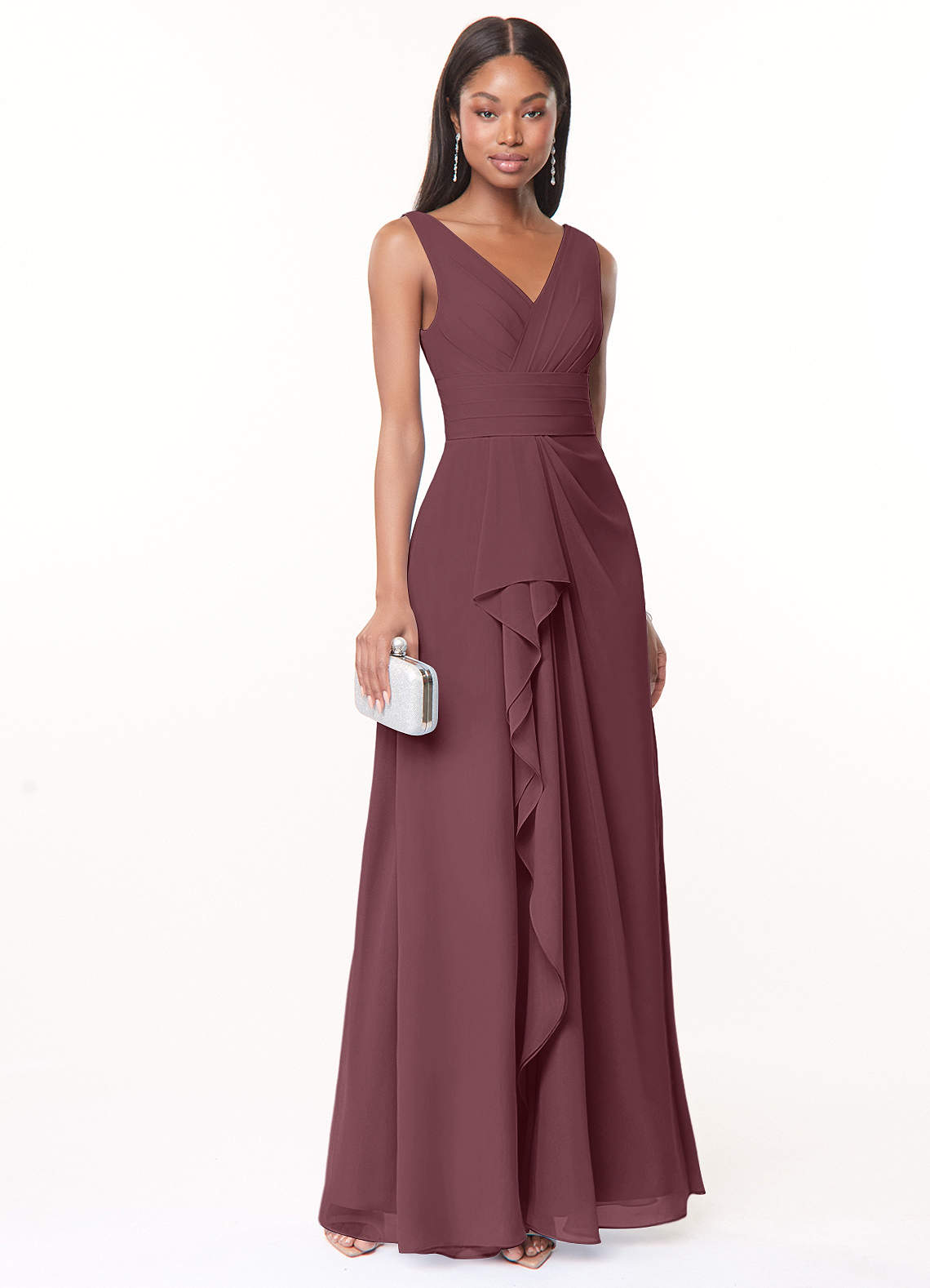 Azazie Julianna Bridesmaid Dresses Sangria A-Line Chiffon Dress image1
