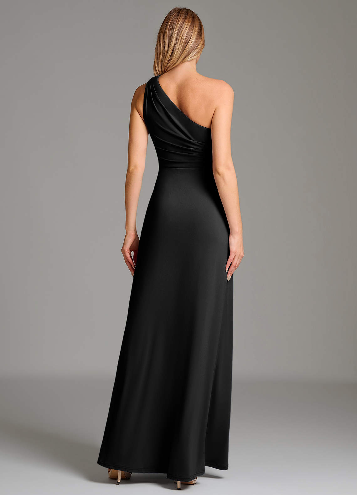 a line jersey dress Azazie Taina Color:veraman Tight Prom Dress Black Halter Backless Long Courrèges.