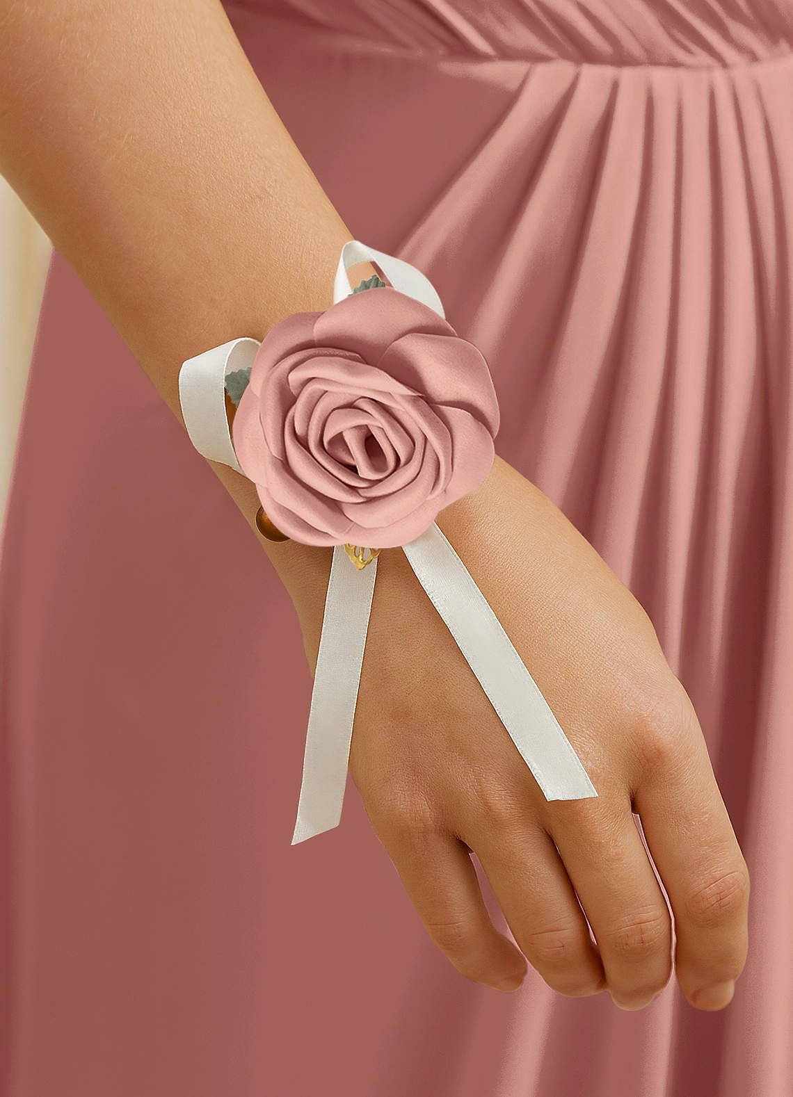 front Matching Color Matte Satin Wrist Corsage