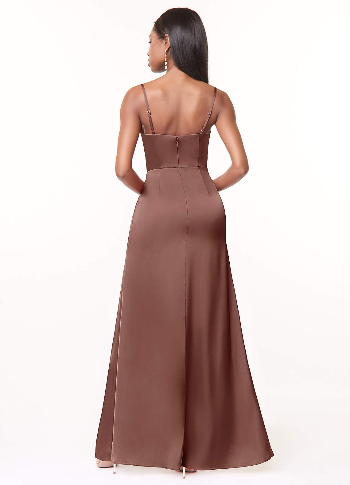 Azazie Maci Vestidos de madrinha de casamento Vestido Café Expresso de Cetim elástico de Linha A com Plissado image1