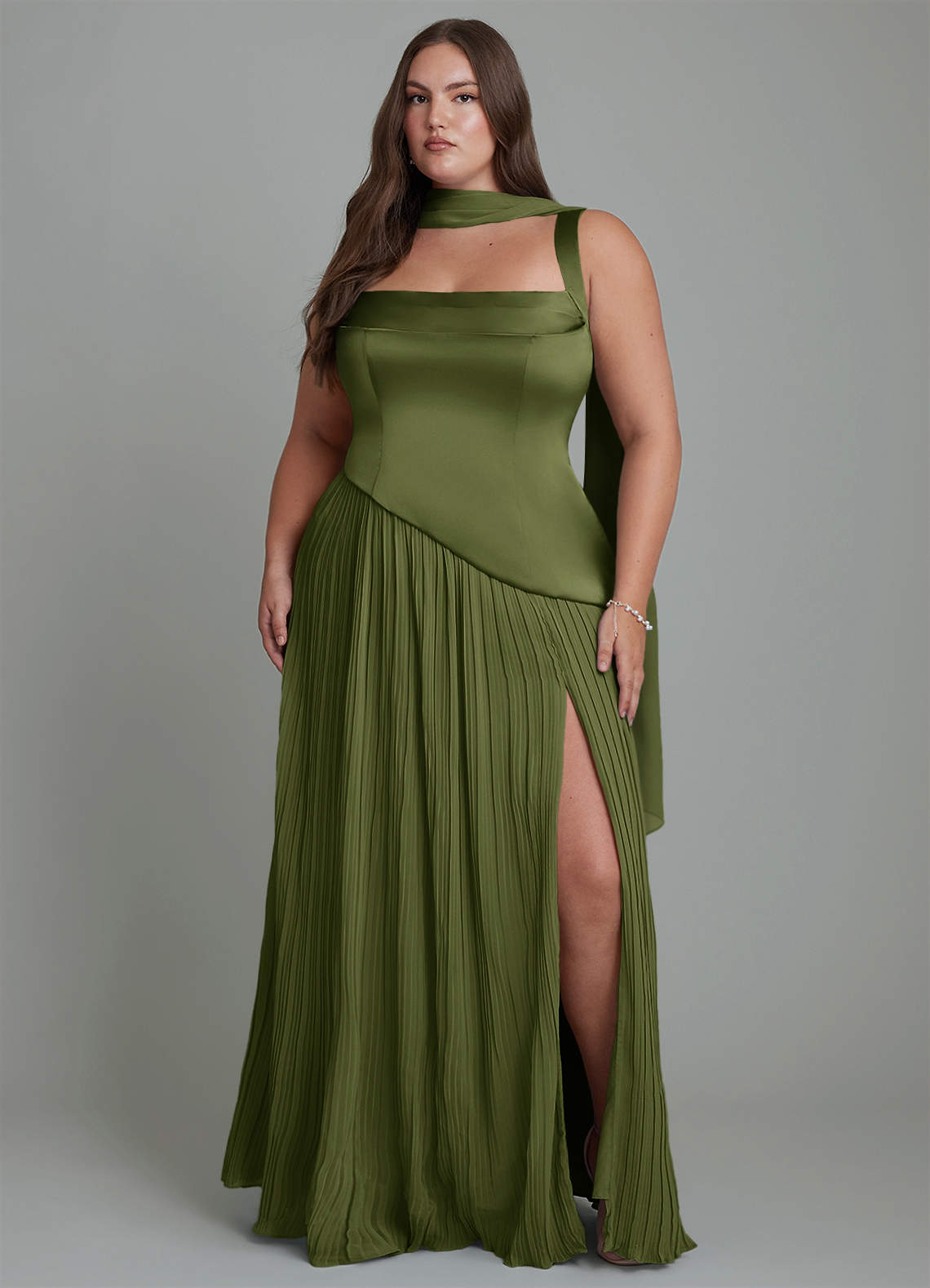 Azazie Stephanie Olive Stretch Satin Bridesmaid Dresses | Azazie