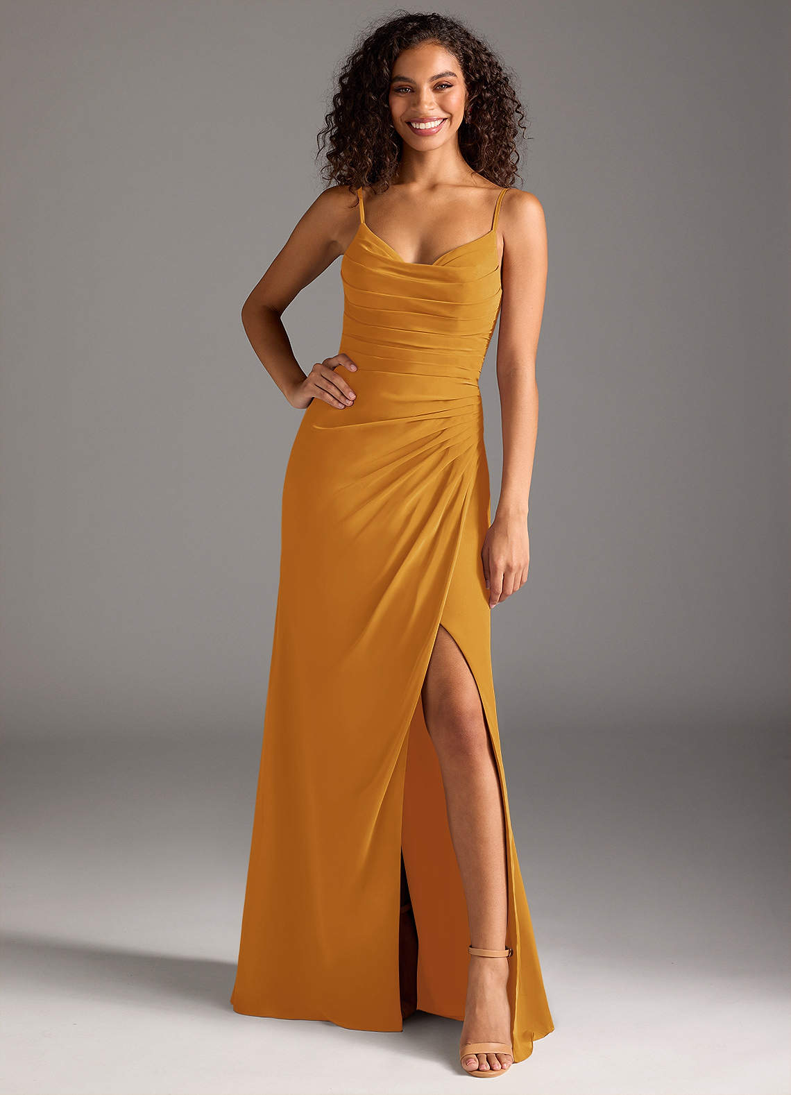 Azazie Deandra Bridesmaid Dresses Butterscotch Mermaid Pleated Chiffon Dress image1