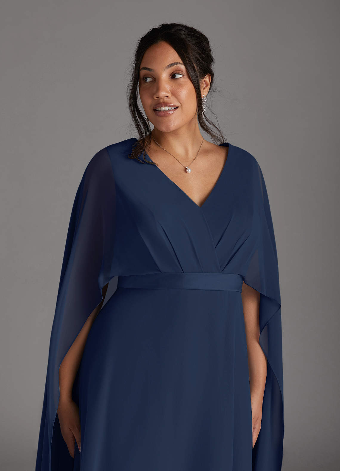 Azazie Isa Mother of the Bride Dresses Dark Navy A-Line V-Neck Pleated Chiffon Dress image10