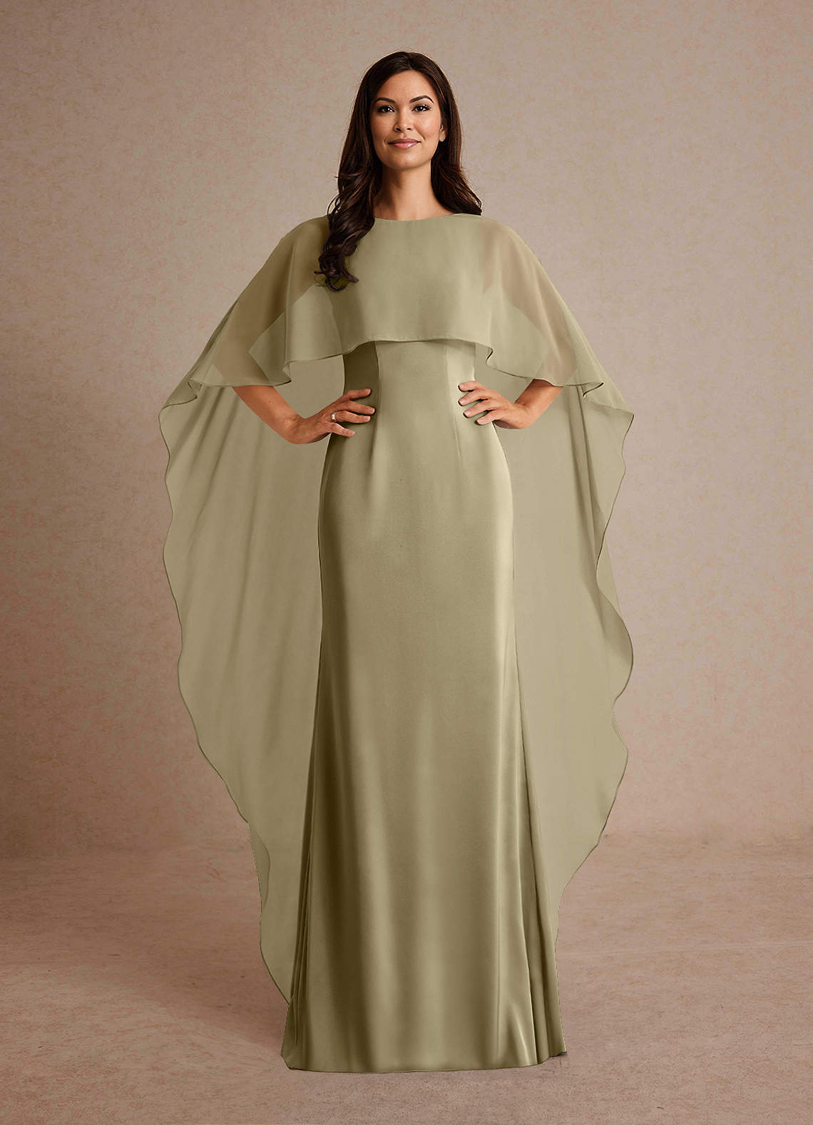 Azazie Milfred vestidos de madre de la novia Vestido de Musgo Verde de Satén Elástico de Recto con Cuello de barco image1