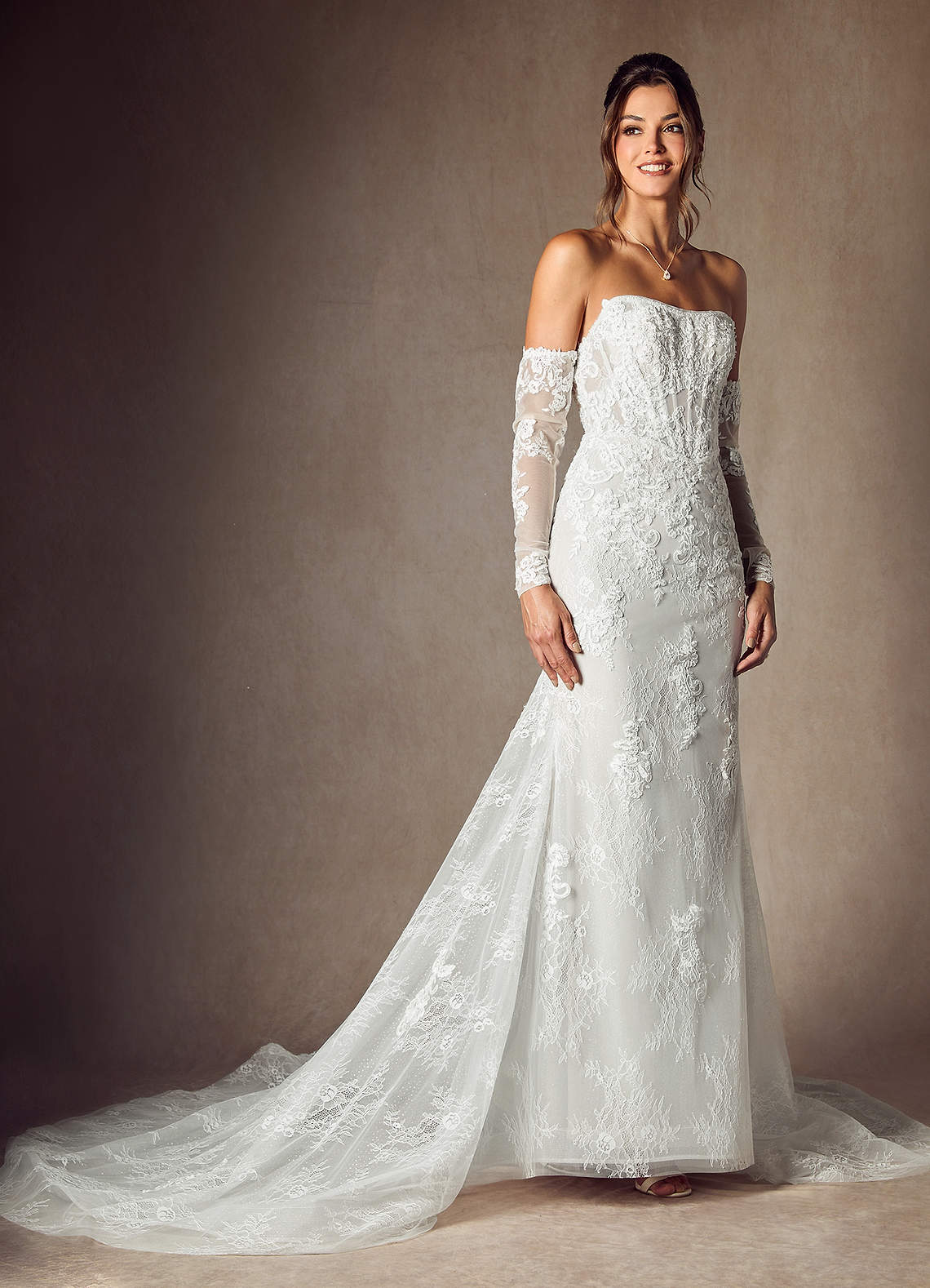 Azazie Caitlin Wedding Dresses Diamond White Mermaid Strapless Lace Dress image6
