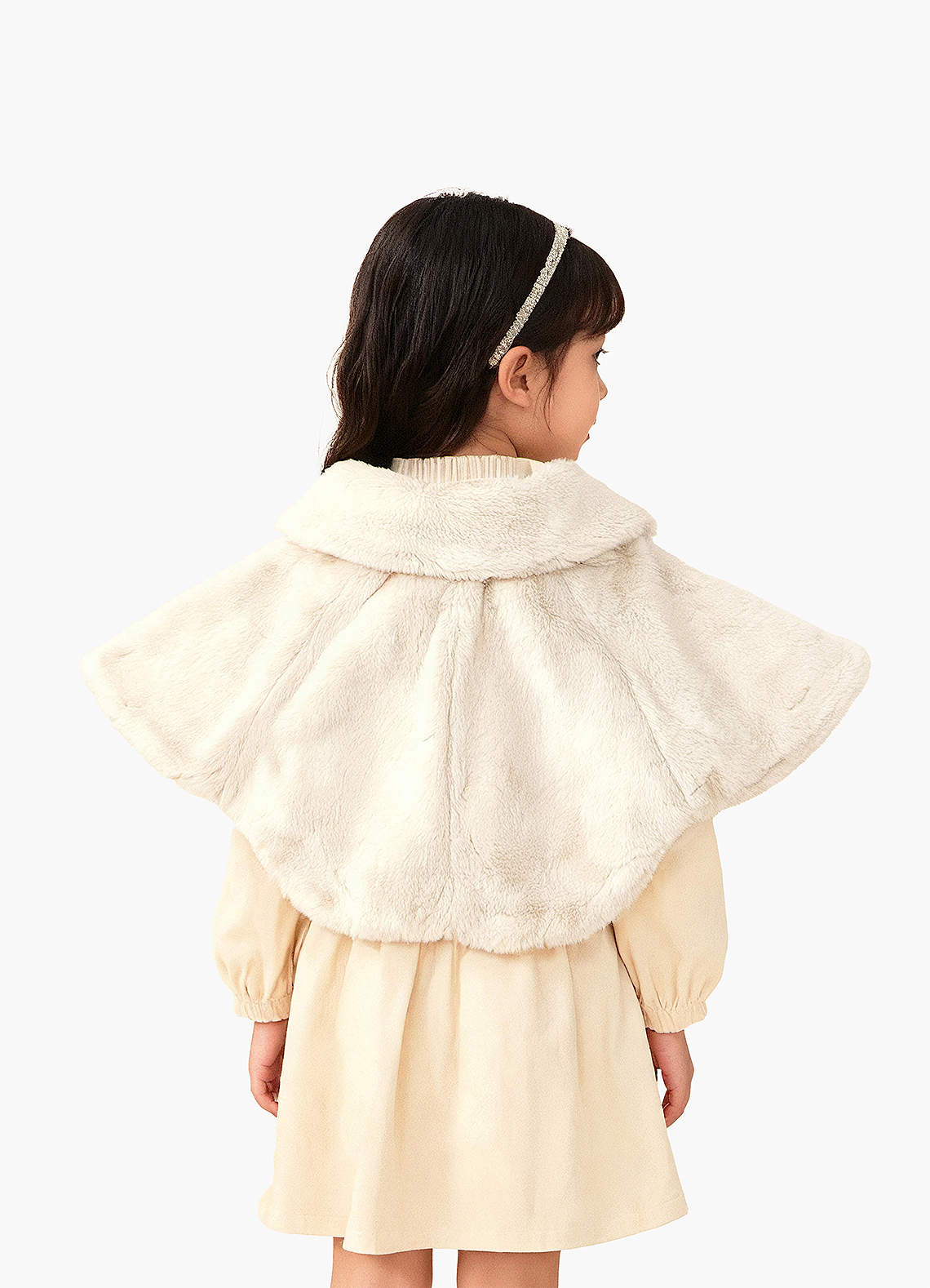 front Flower Girl Faux Fur Collared Cape