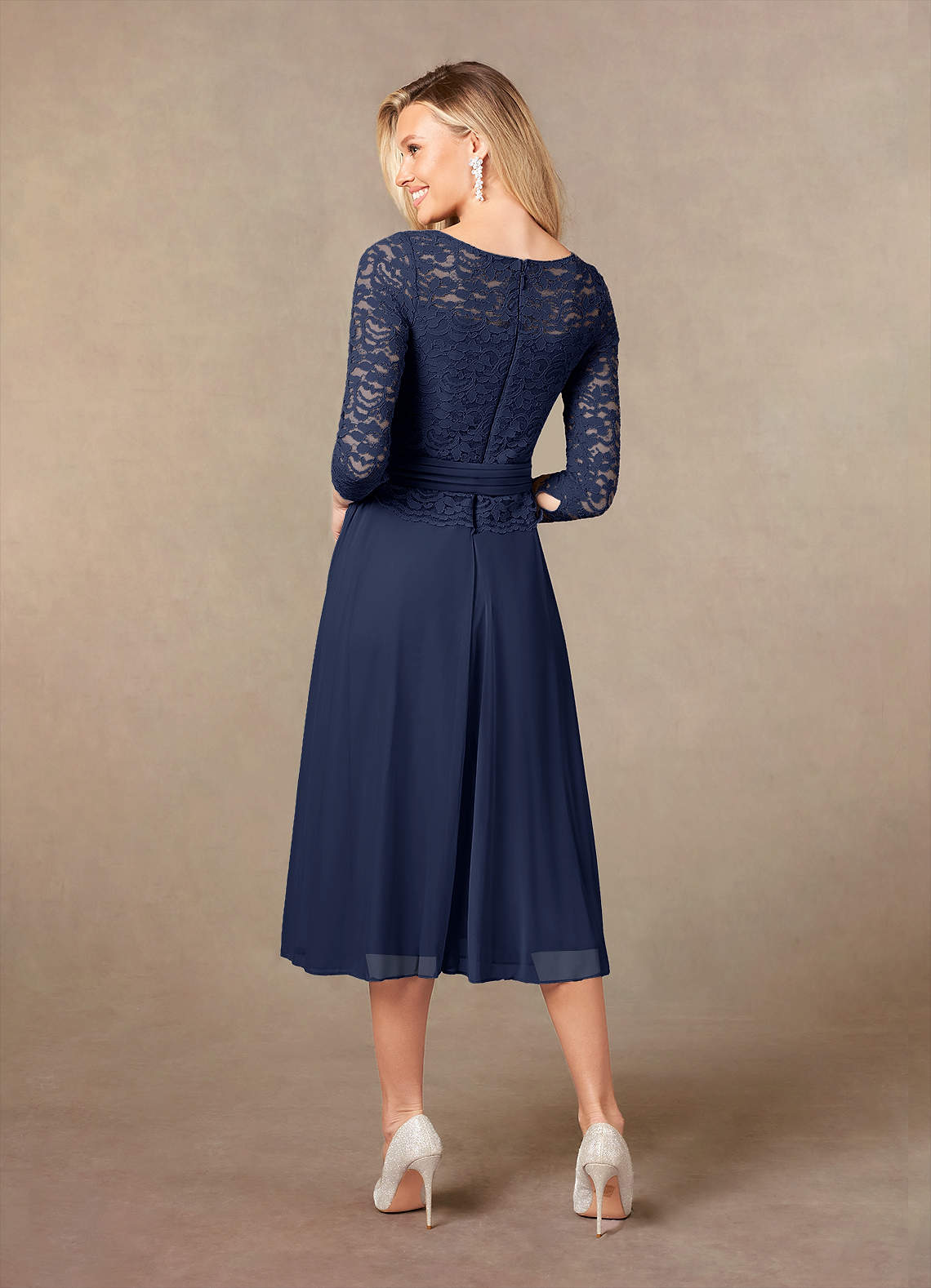 Azazie Charlee Mother of the Bride Dresses Dark Navy A-Line Lace Dress image1